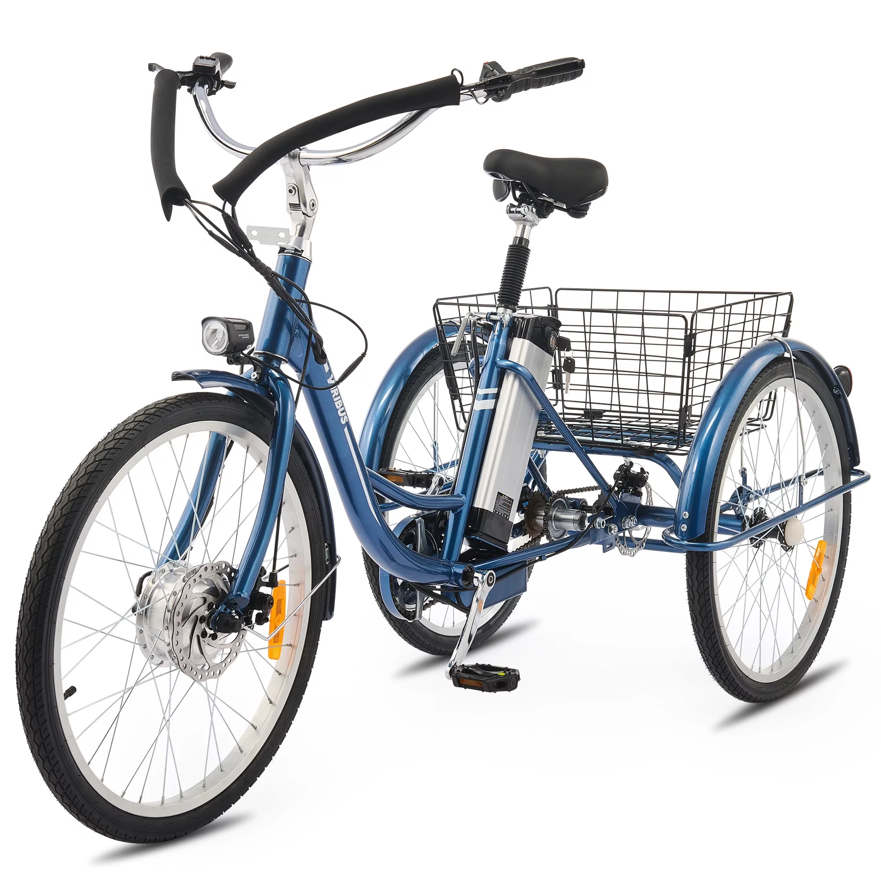 VIRIBUS 24 Inch Adult Trike 350W Dual Chain Electric Tricycle 36V 10Ah Navy