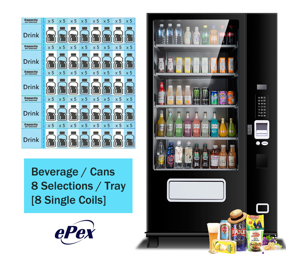 EPEX D540 Large Refrigerated Beverage Drink Vending Machine with Elevator Delivery