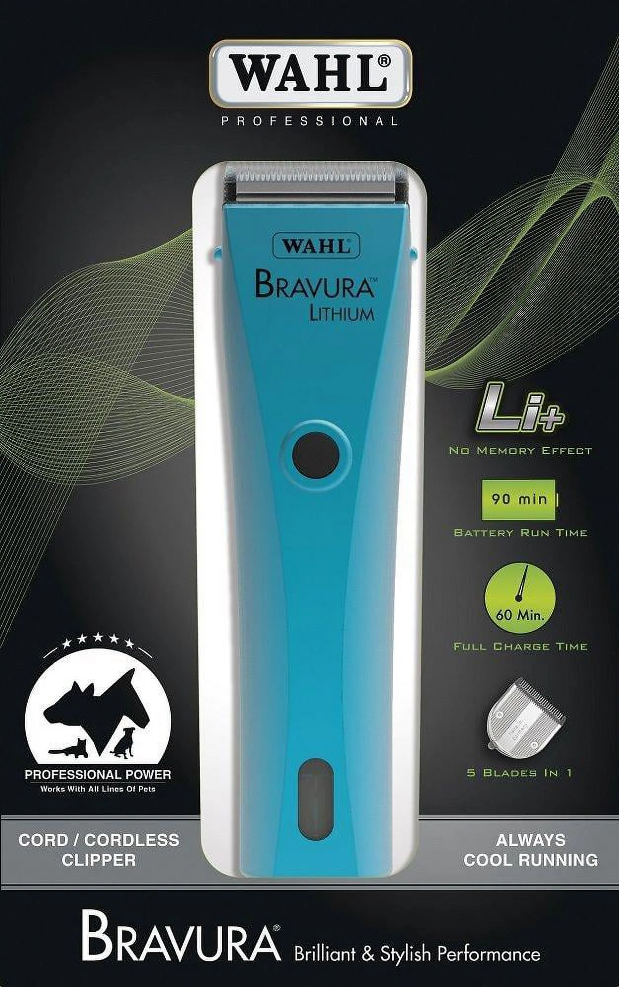 Wahl Professional Animal Bravura Pet, Dog, Cat, and Horse Corded / Cordless Clipper Kit