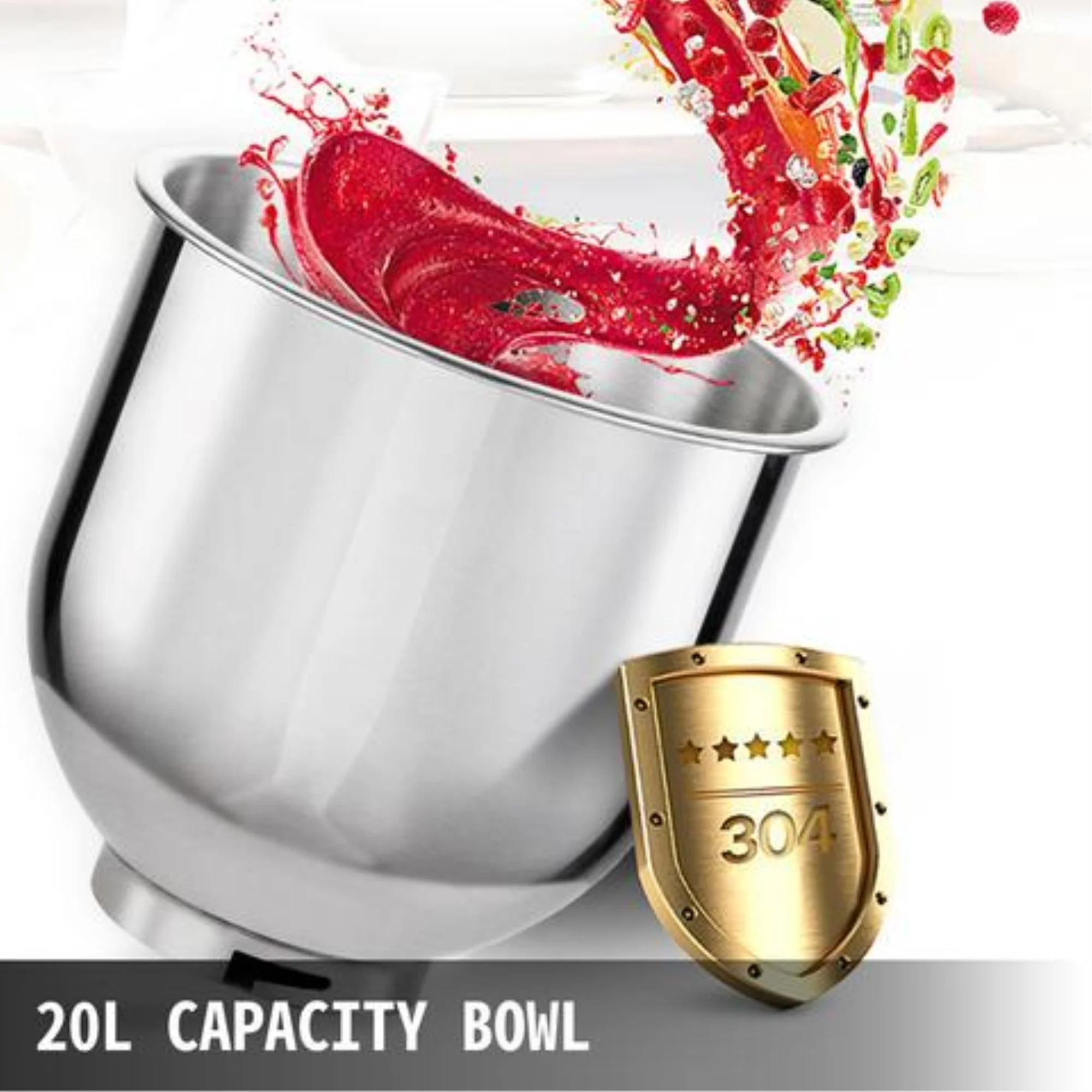 VEVOR Commercial 20Qt Dough Food Mixer 3 Speed Gear Driven Pizza Bakery 750W