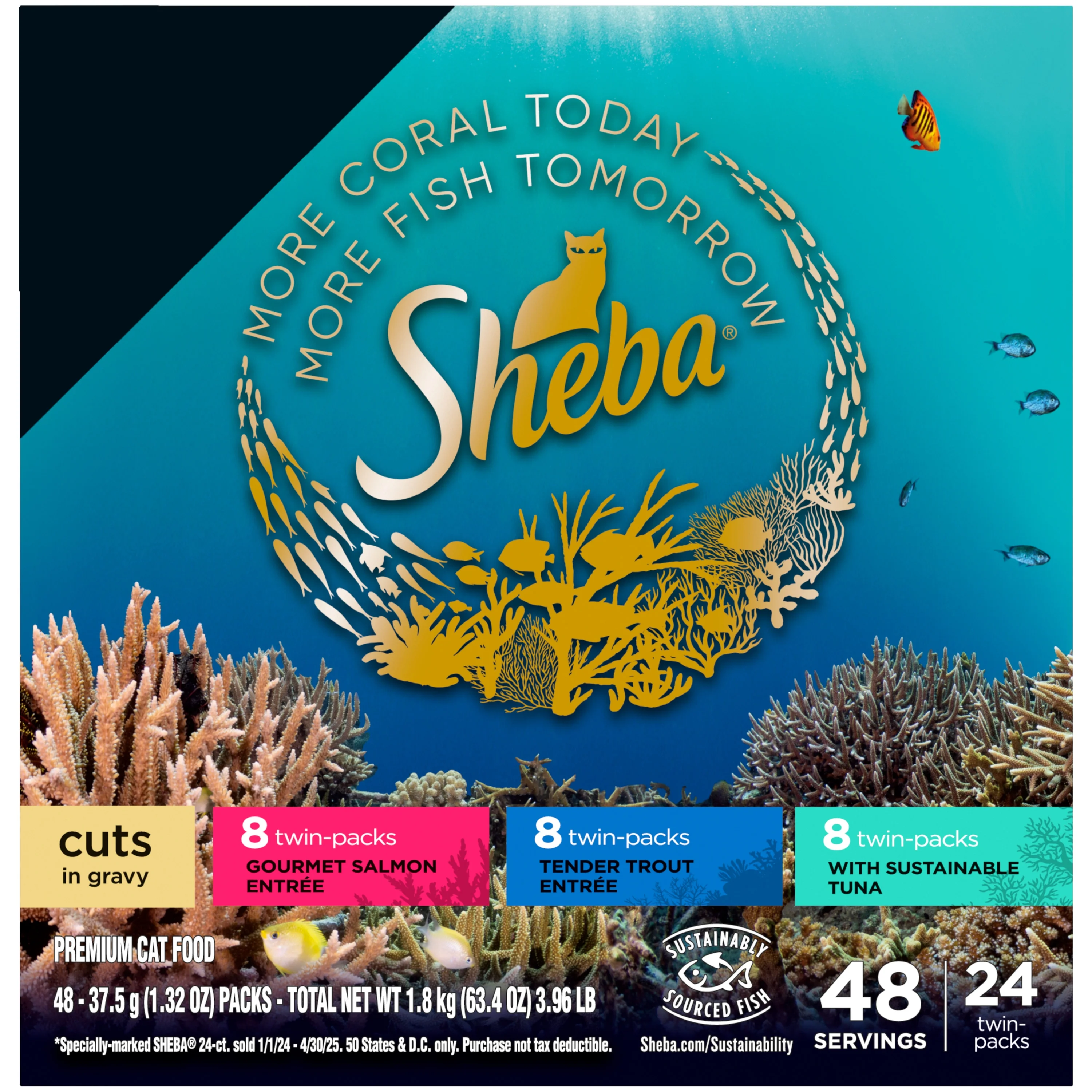 Sheba Perfect Portions Cat Food Cuts in Gravy Salmon, Trout, & Sustainable Tuna Entrée, Variety Pack