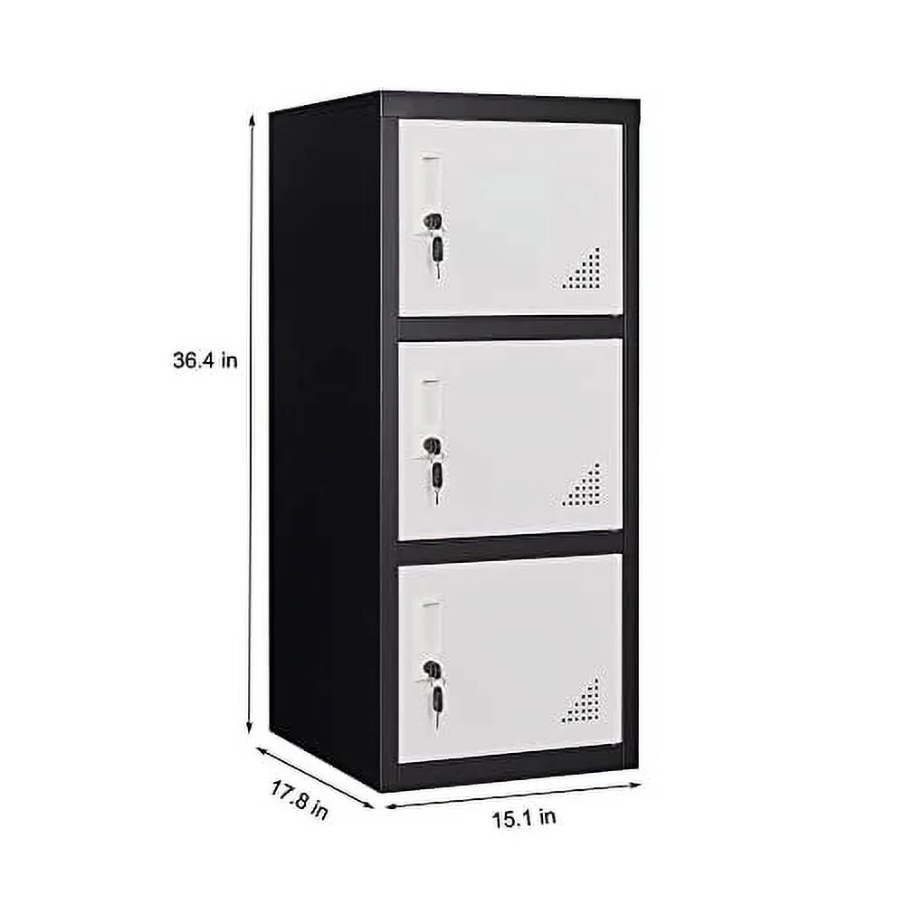 OSEILLC Metal Lockers with 3 Doors for Employees, 3-Tier Storage Locker, Vertical Small Locker, Locker Cabinet with Keys, Vertical Metal Cabinet for Home Office, Gym, School, Room Organizer