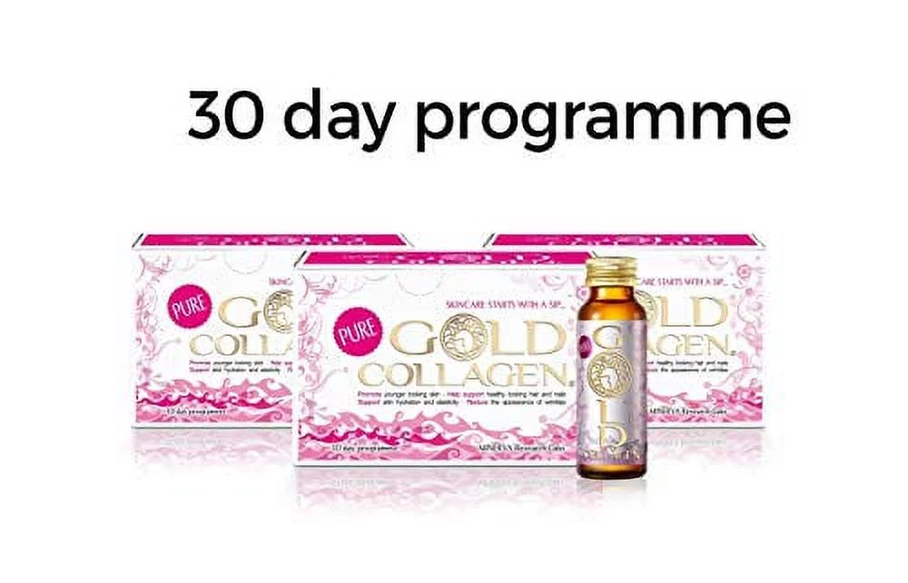 Pure Gold Collagen | The Original #1 Liquid Collagen Anti Aging Supplement | Hydrolyzed Marine Collagen Drink with Hyaluronic Acid, Borage Oil, Vitamins & Minerals for Hair Skin and Nails | 30 Day