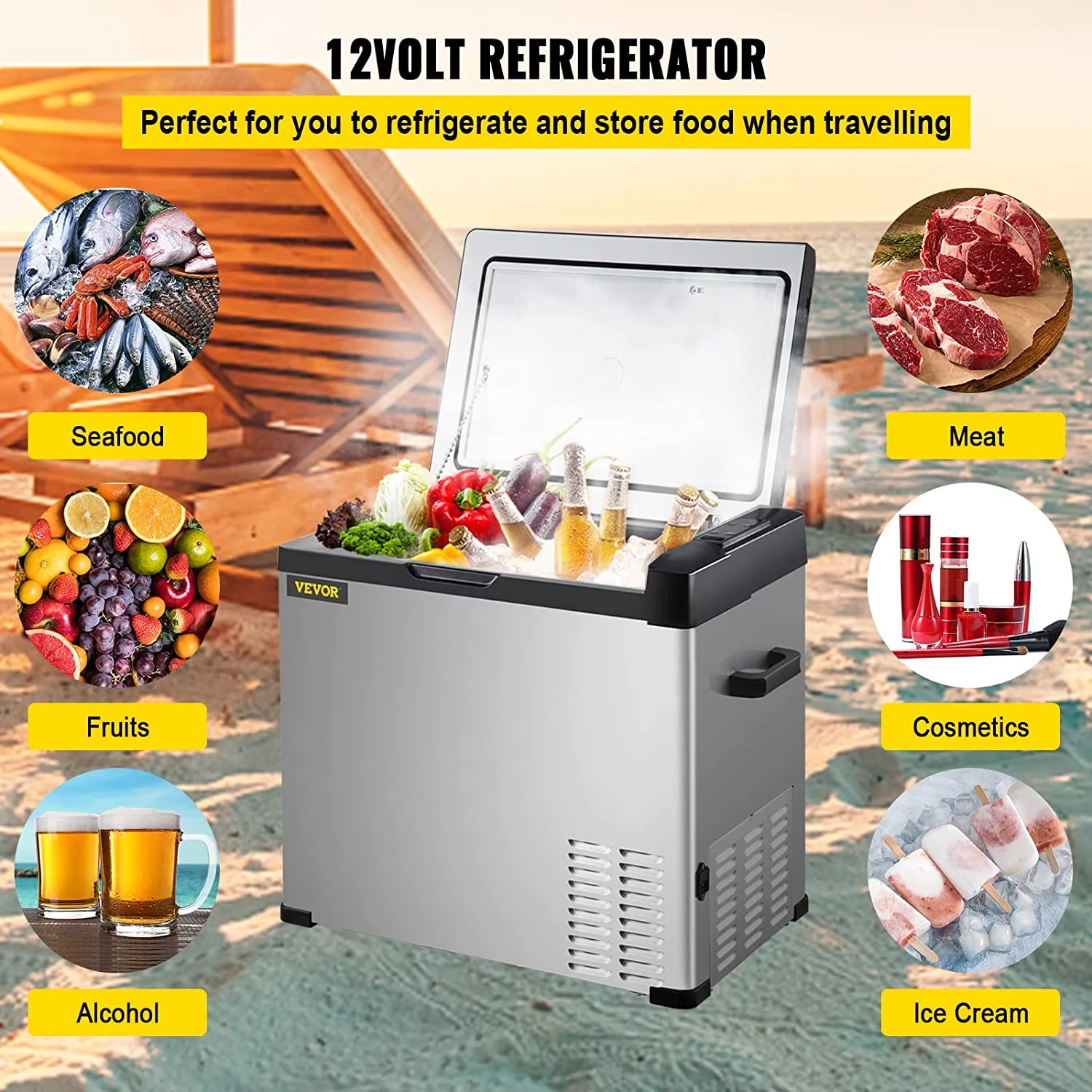 Vevor 12V Refrigerator with APP Control Car Compressor Fridge Cooler 12-24V DC &110-220V AC for Camping