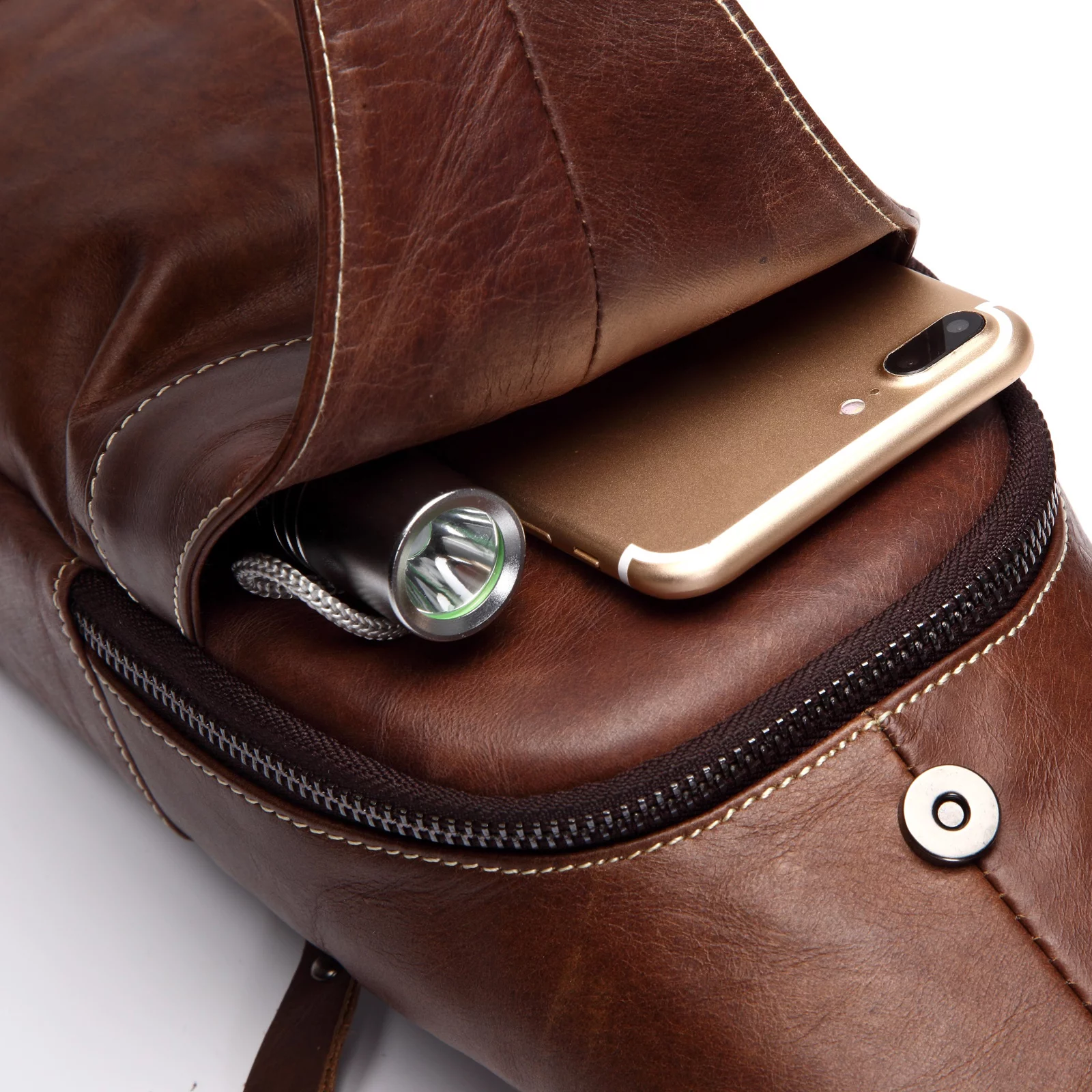 BULLCAPTAIN Men Genuine Leather Sling Bag Casual Shoulder Chest Crossbody Bag Hiking Travel Daypack Waterproof Durable Smooth Vintage Stylish Casual Shopping Traveling Business Hiking Casual Occasions