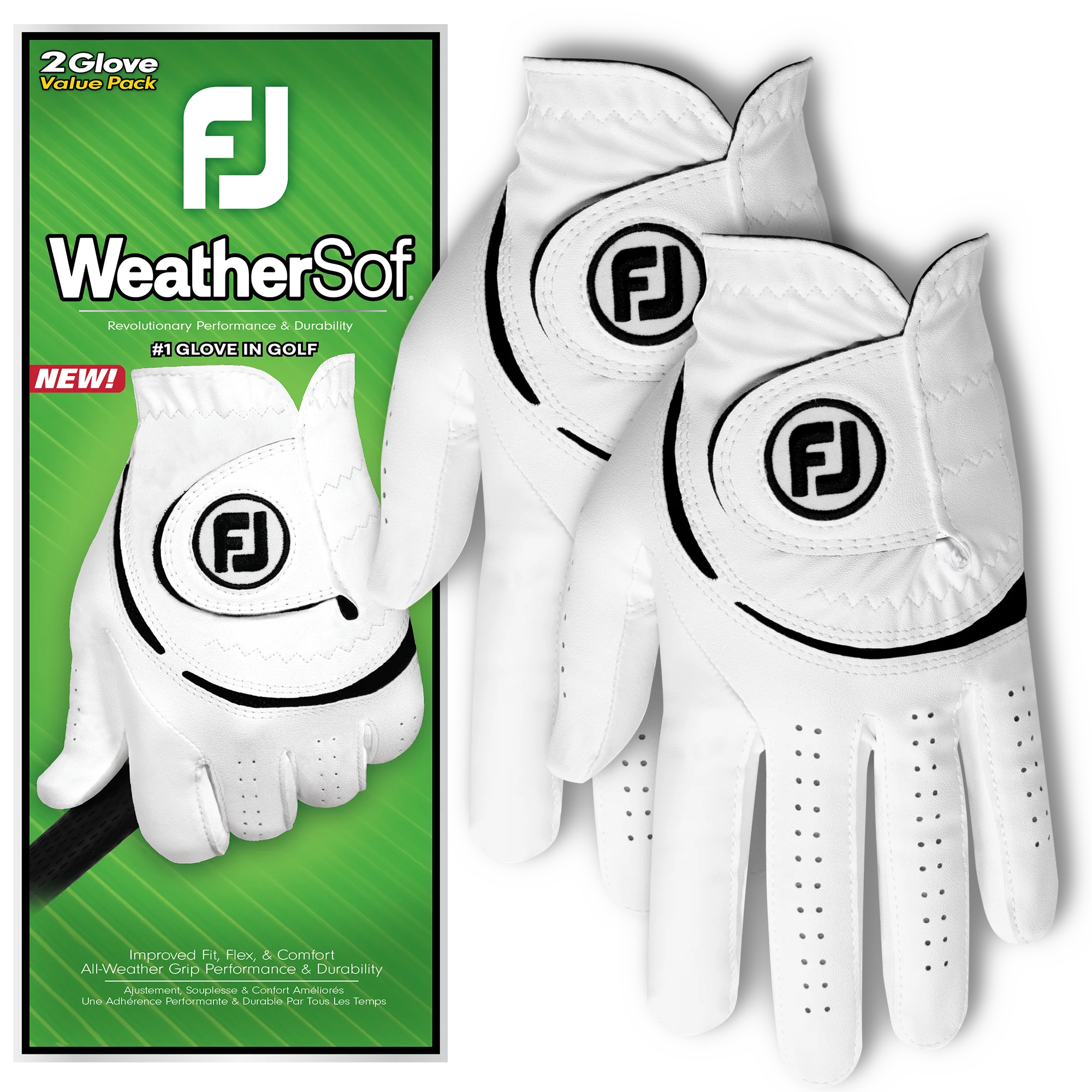 FootJoy 2023 Men's WeatherSof Golf Glove - 2 Pack, Medium/Large, Left Handed, White