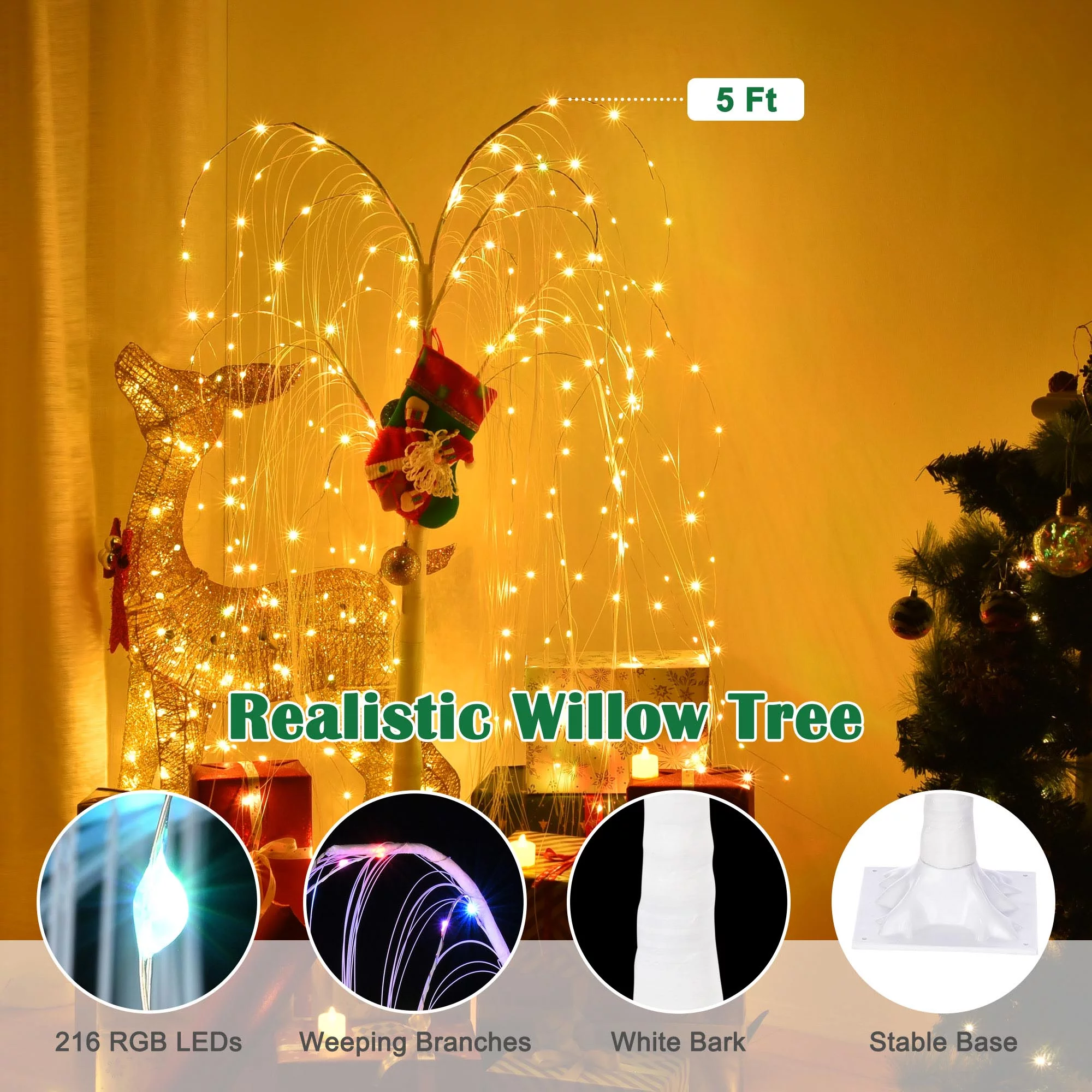Yescom 5 Ft Willow Tree Light 216 RGB LED Color Changing Home Outdoor Christmas Decor