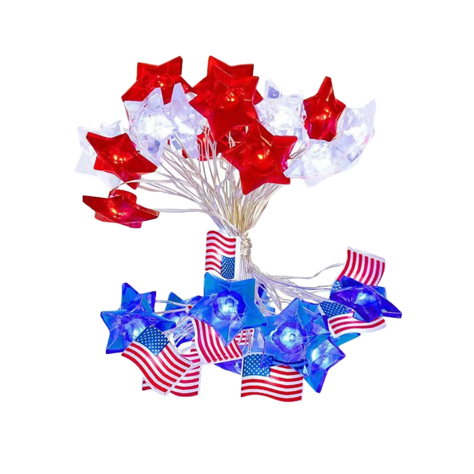 American Flag Copper Wire Lamp Fourth Of July Flag LED String Five Pointed Star String Lights Fourth Of July Decorative Lights String Icicle Christmas Lights Wire Decorative Trees with Lights Outdoor