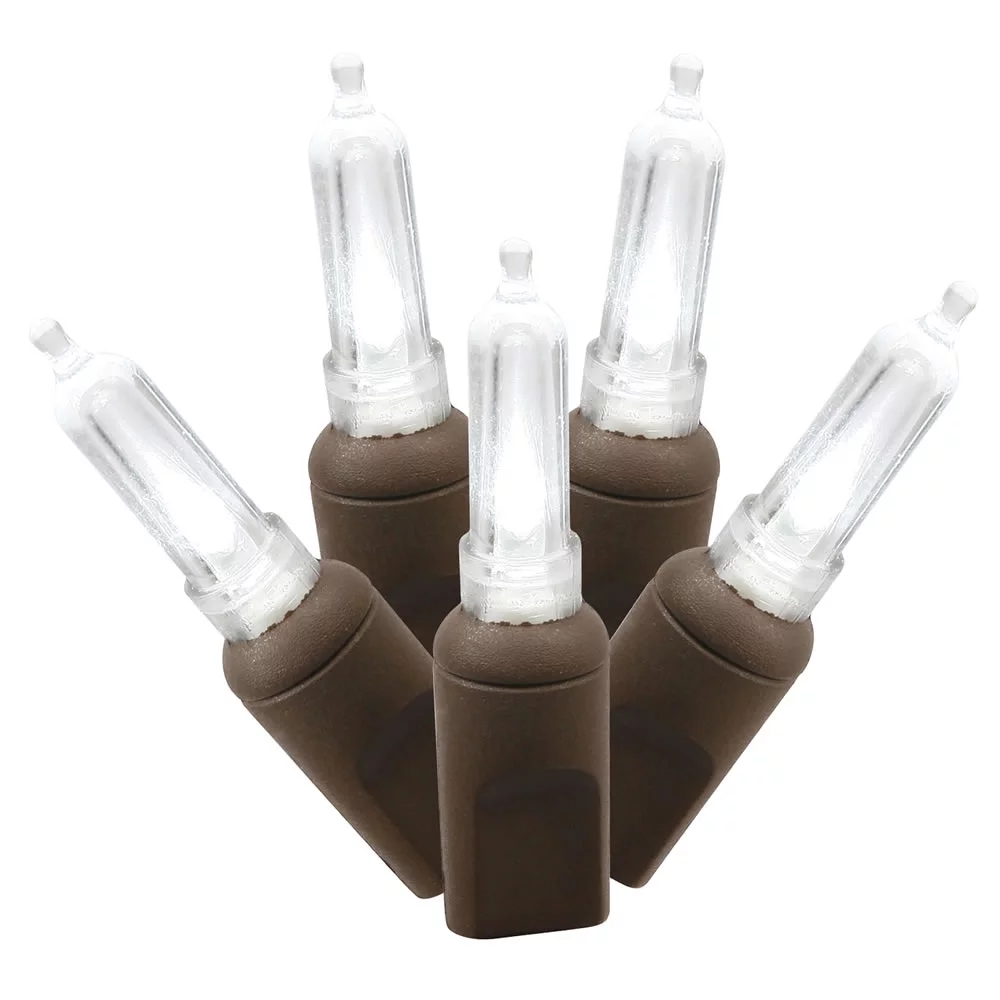 Vickerman 50 Pure White Italian LED Single Mold light on Brown Wire, 25' Christmas Light Strand