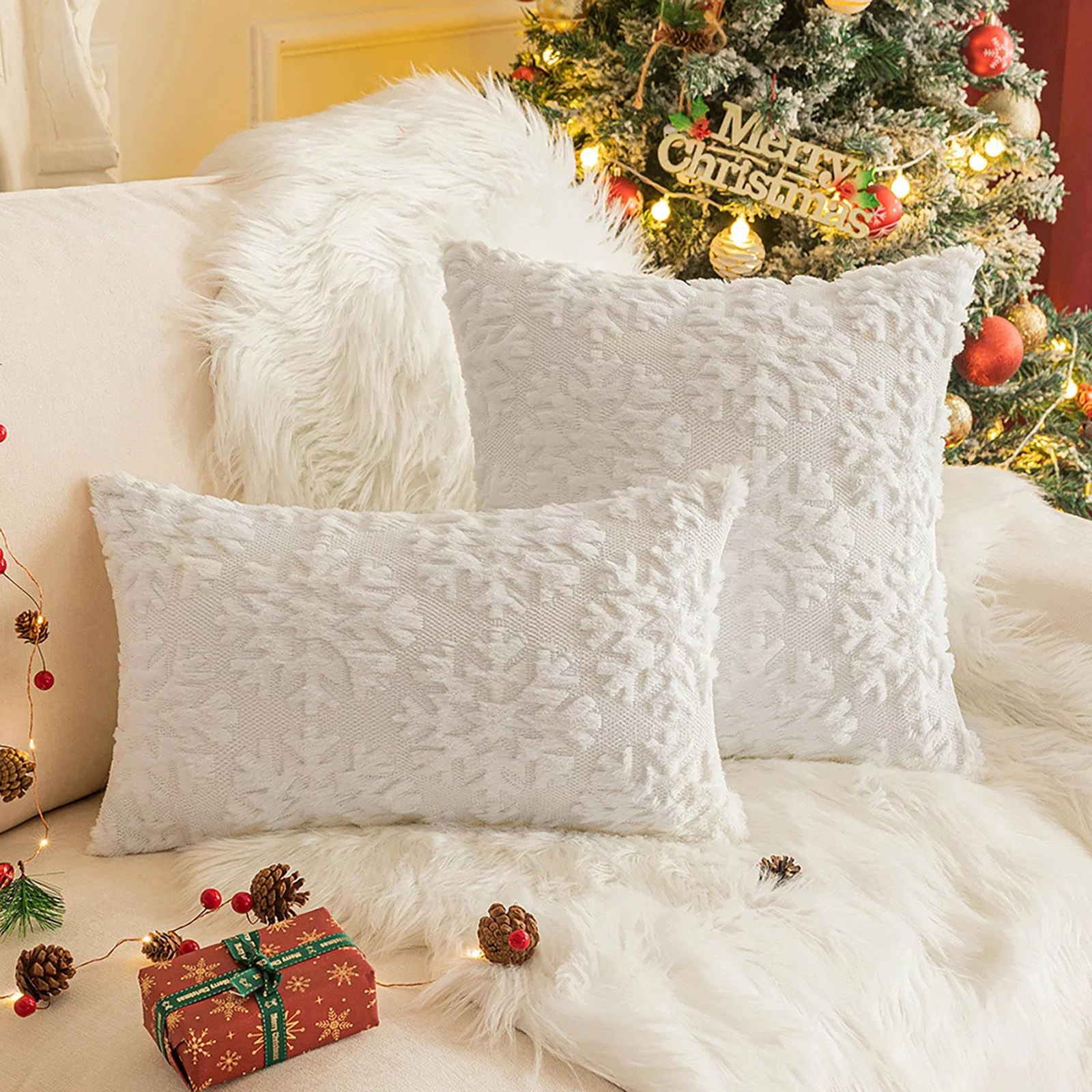SIfdSeng Zippered Pillow Cases King Size Christmas Plush Pillowcase Snowflake Christmas Tree Living Room Sofa Cushion Party Decoration Pillowcase King Pillow Cases Cotton Grey