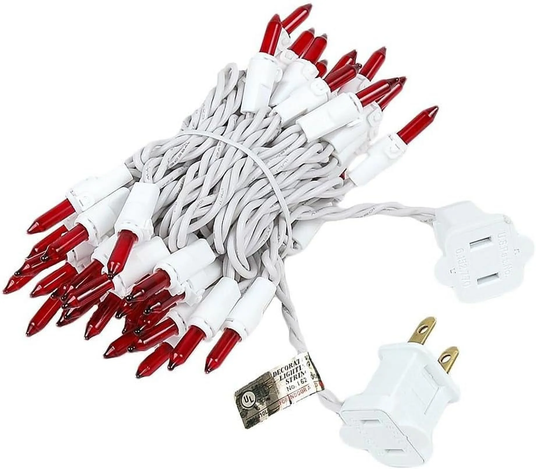 50 Light Red Christmas Mini String Light Set, White Wire, Indoor/Outdoor UL Listed, 11' Long