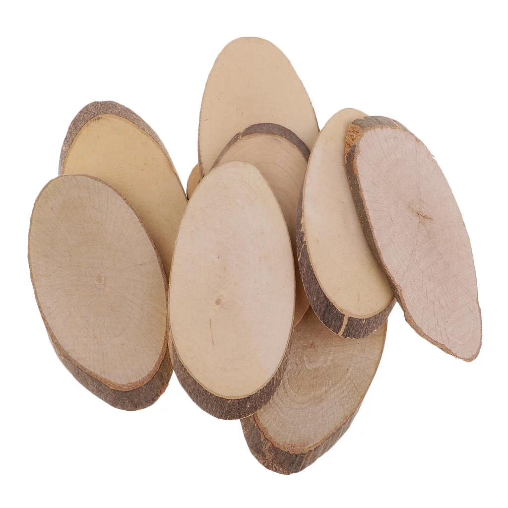10 Pcs Natural Wood Slices Length  3.35 - 3.54Inch Unfinished Oval Shaped Wood Slice for Sign Decorations Painting DIY Crafts Christmas Wedding Ornaments