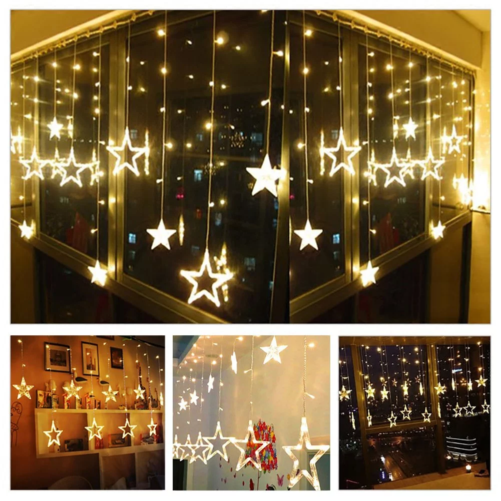 Fairy Curtain String Lights, 12 Stars 138 LED Window Curtain Lights with 8 Flashing Modes Decoration for Christmas, Wedding, Party, Home