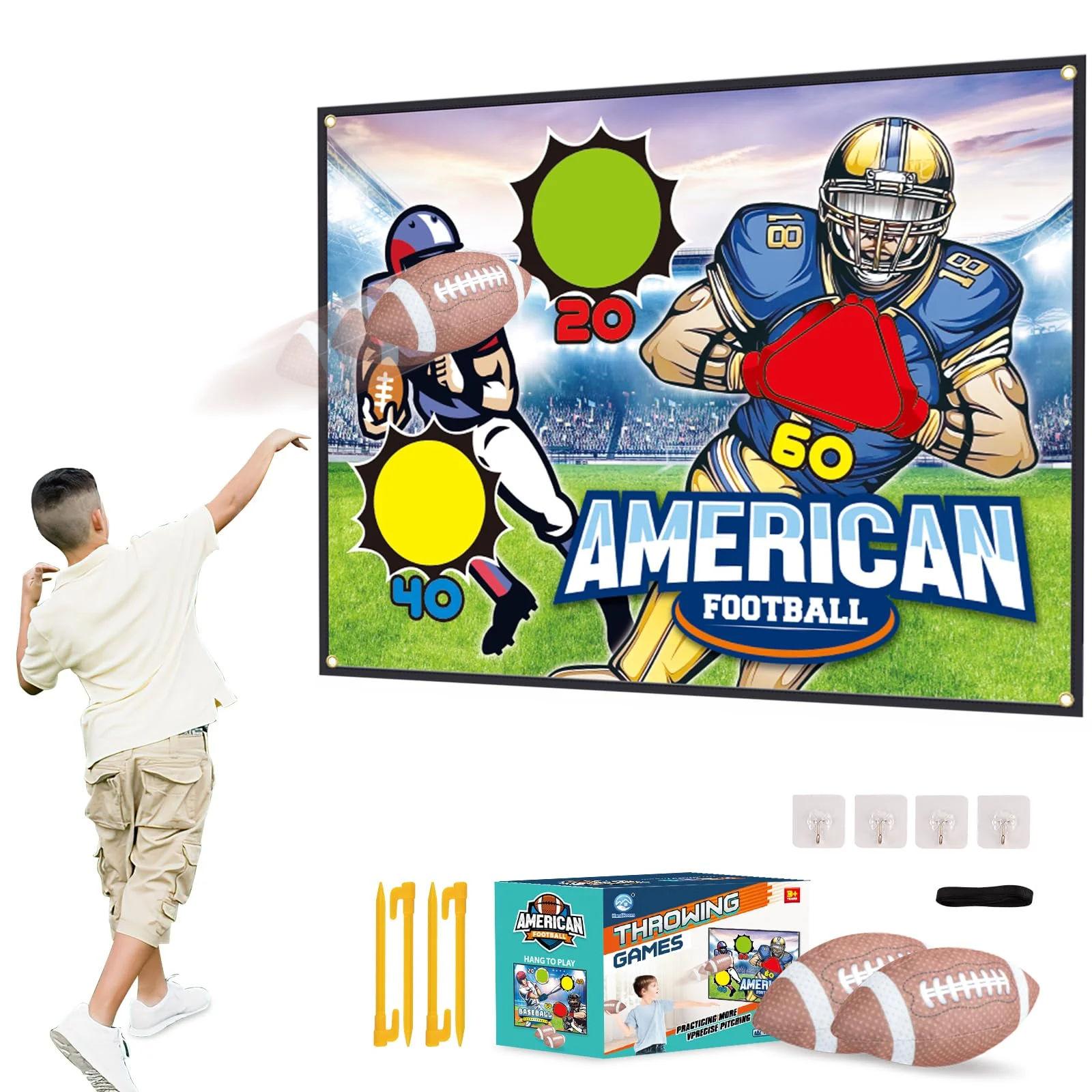 Outdoor Toys for Kids Ages 4 8 12, Football Toss Target Games , Toddler Toy 3 4 5 6 7 8 Family Backyard Outdoor Games, Christmas Birthday Gift for Boys Girls