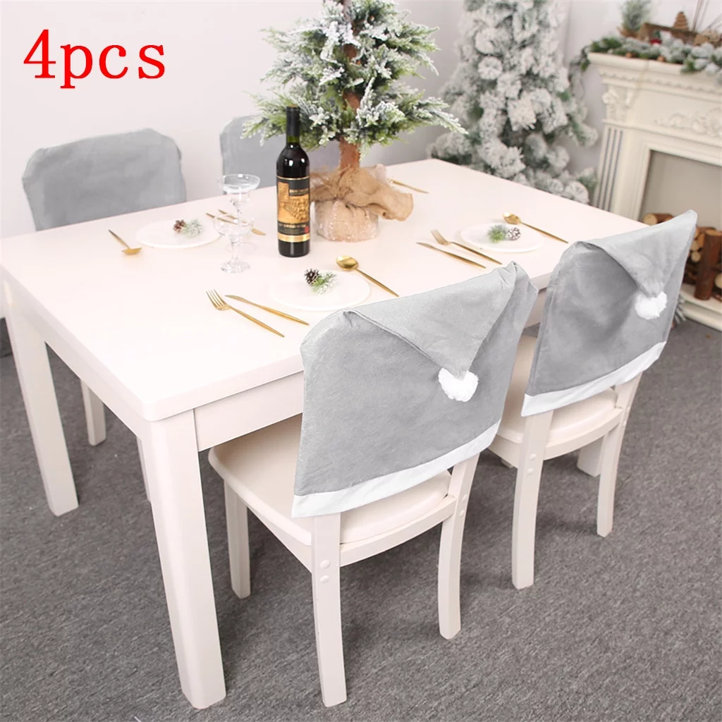 Yaman Christmas Decorations Indoor Friendsmas Party Decorations Christmas Decoration Gray Non-woven Big Hat Chair Cover Stool Set cloth