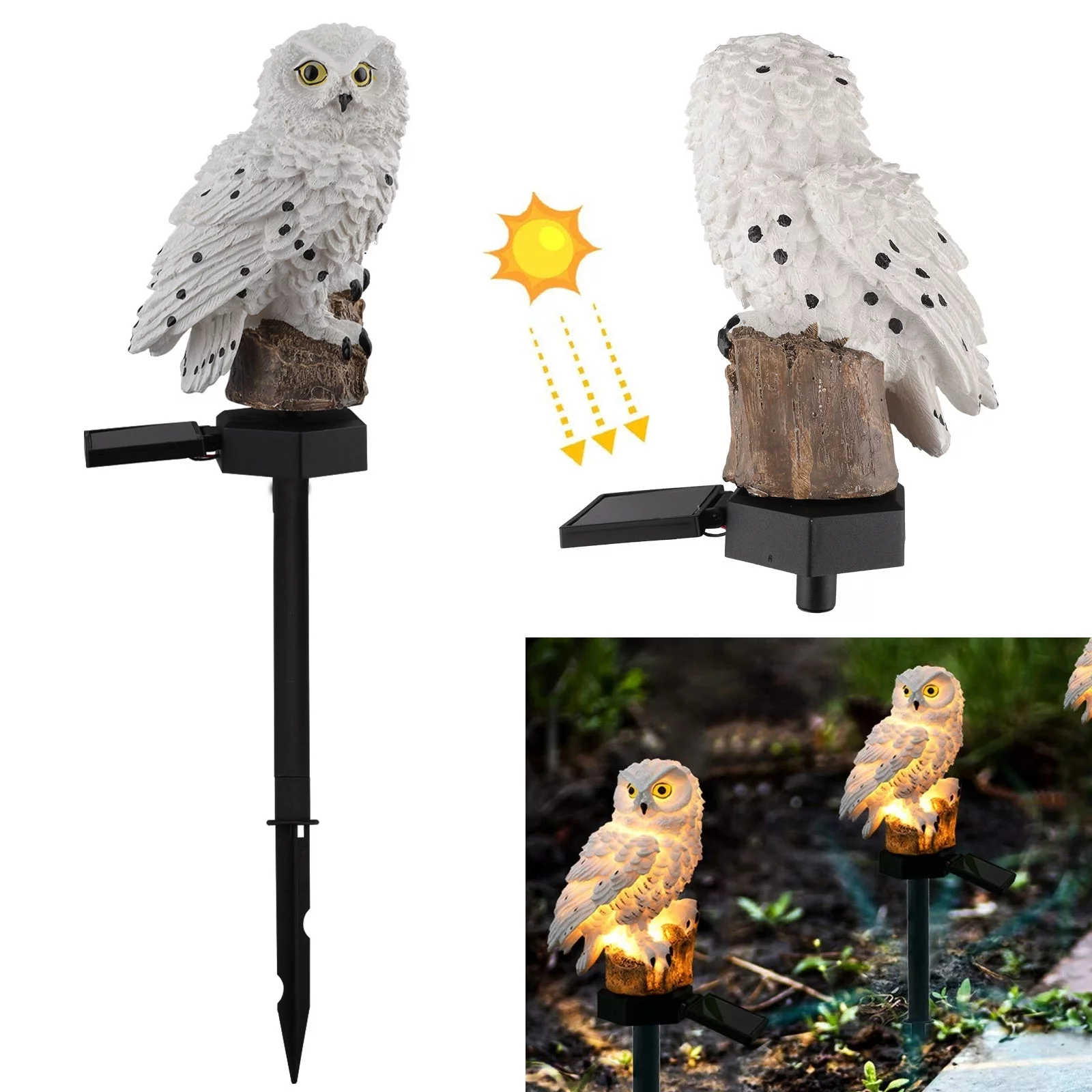 Garden Statue Owl Light - TSV Outdoor Christmas Decorations Resin Statue with Solar LED Lights for Patio Yard Lawn Ornaments, Fall Winter Thanksgiving Decor, 18 x 6Inch, Housewarming Gift