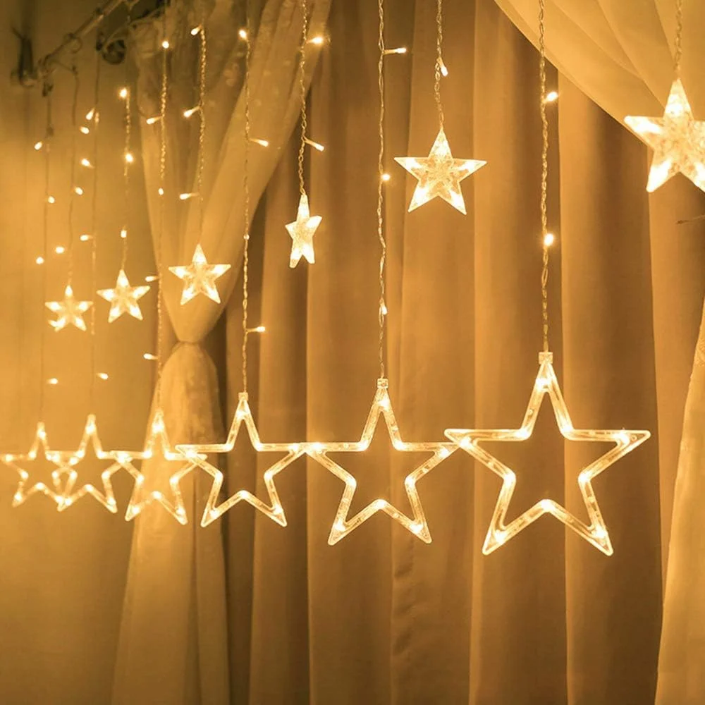 LINLIN LED Curtain Lights,12 Stars 138 LED Curtain String Lights Memory Window Lights with 8 Modes Decoration for Christmas, Wedding, Party,Patio Garden, Valentine's Day Home Decorations (Warm White)