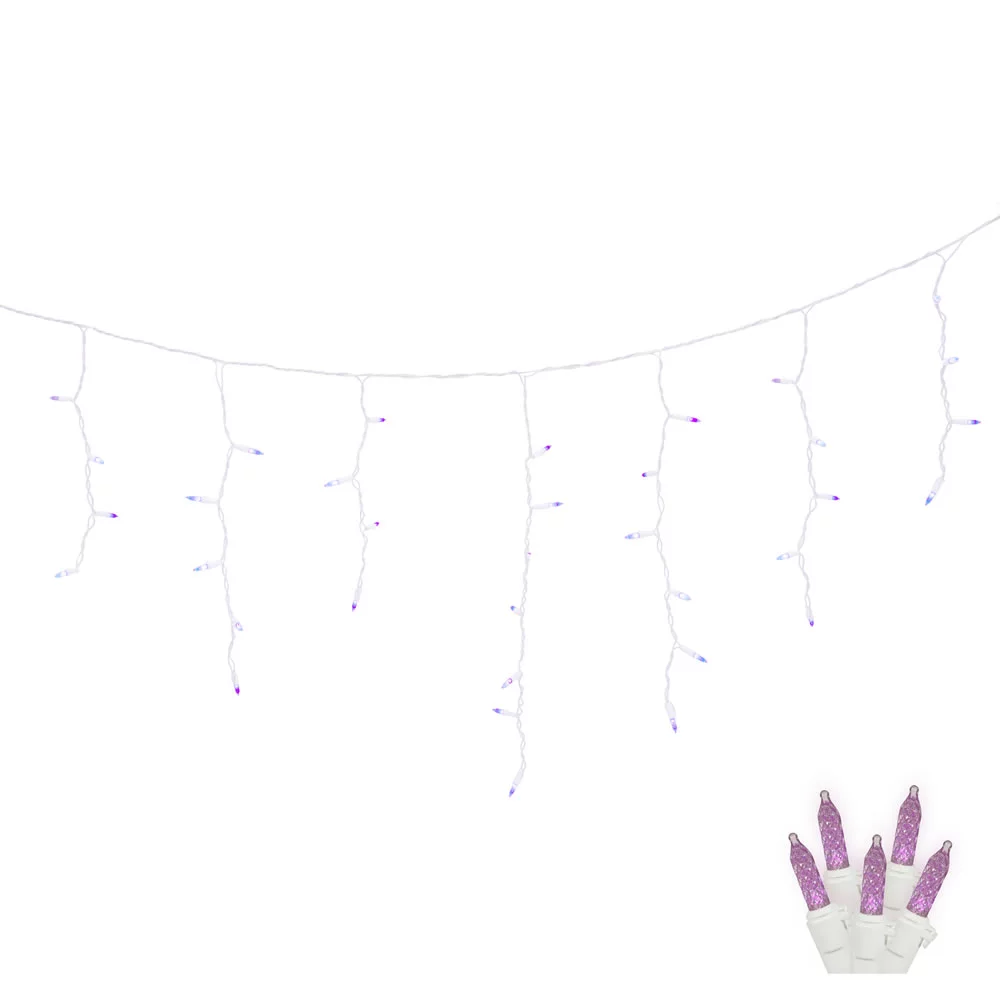 Vickerman 70 Purple Twinkle M5 LED Icicle Light on White Wire, 9' Christmas Single Mold Light Strand