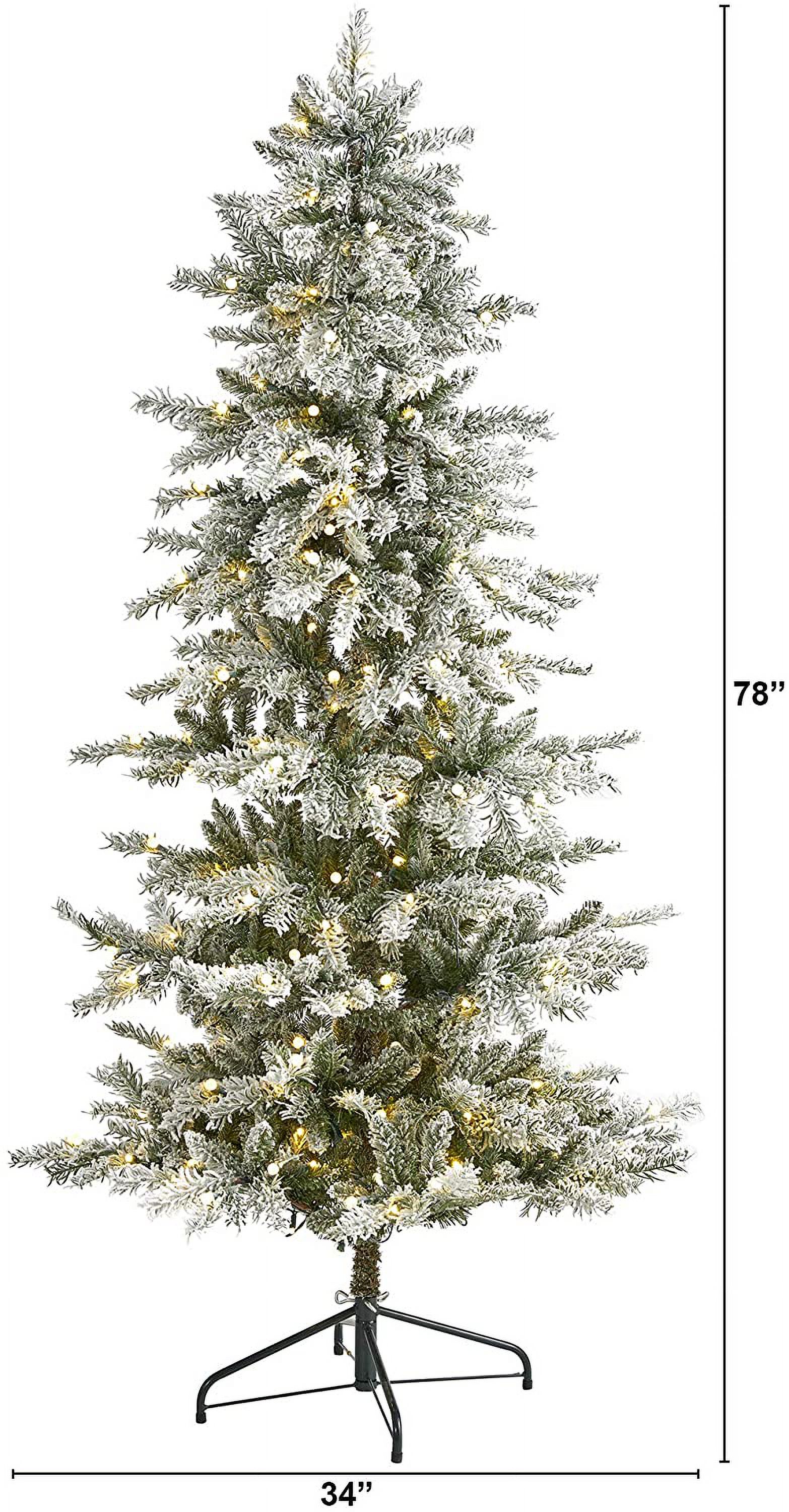 HYUN 6.5ft. Slim Flocked Nova Scotia Spruce Artificial Christmas Tree with 300 Warm White LED Lights and 699 Bendable Branches