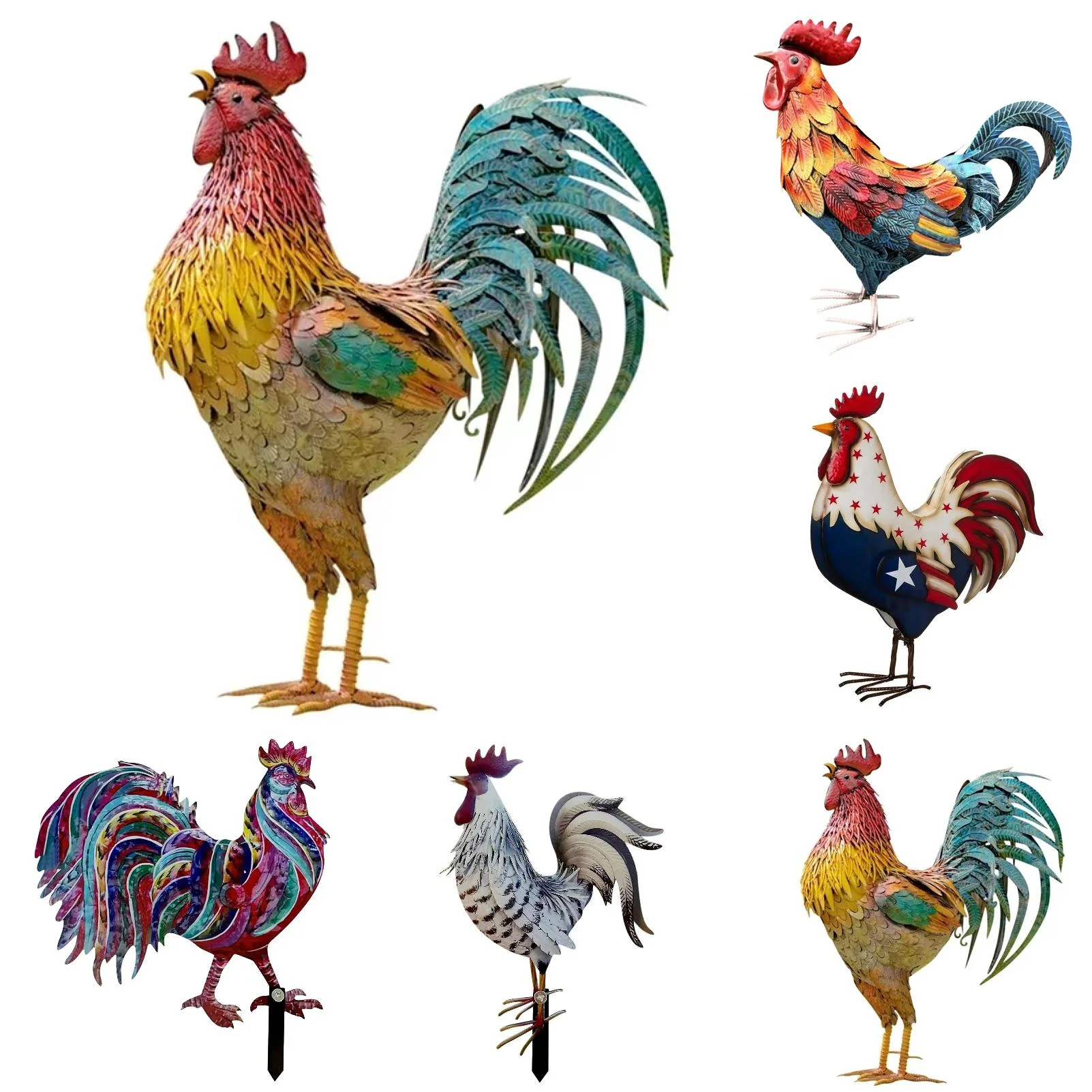 Merry Christmas Sign with Lights Metal Rooster Garden Statues & Sculptures Garden Courtyard Decor Chicken Yard Art Decor Standing Animal Ornament For Backyard Patio Kitchen Decorations Gifts for *5PCS