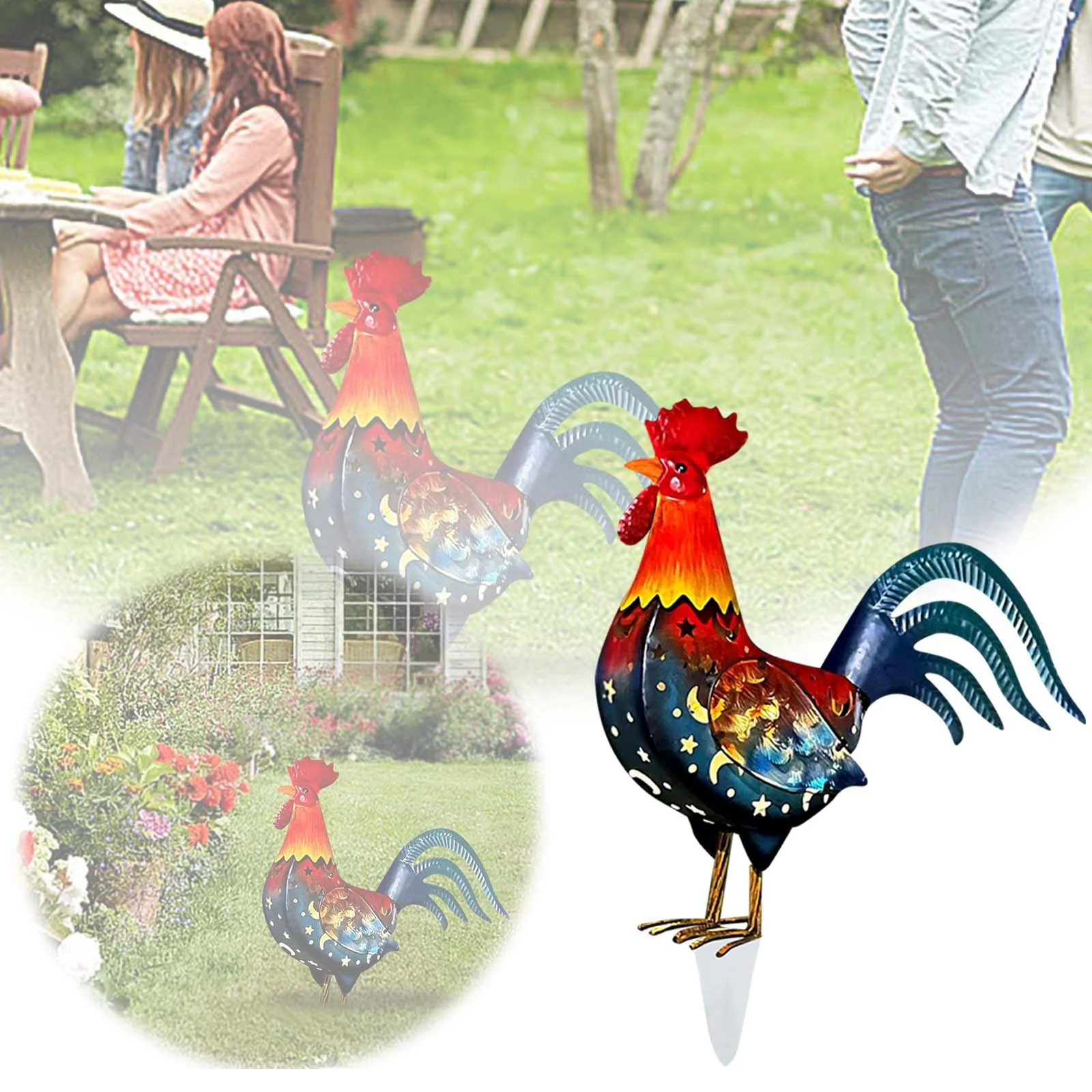 ZiSUGP Rooster Garden Statue and Sculpture Outdoor Decoration Animal Chicken Farm Backyard Terrace Outdoor Lights for Yard Christmas