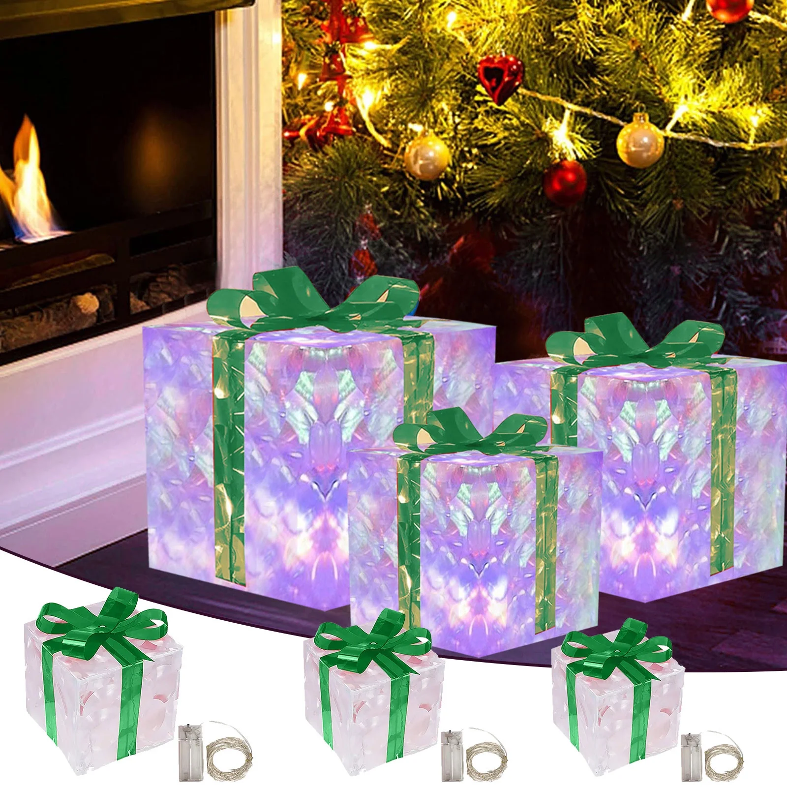 Christmas Decorations Bundle Christmas Glowing Decoration Gift Box Ornament With Bow Christmas Lighting Box Outdoor Light Lighting Christmas Box Outdoor Gift Decorations Backyard