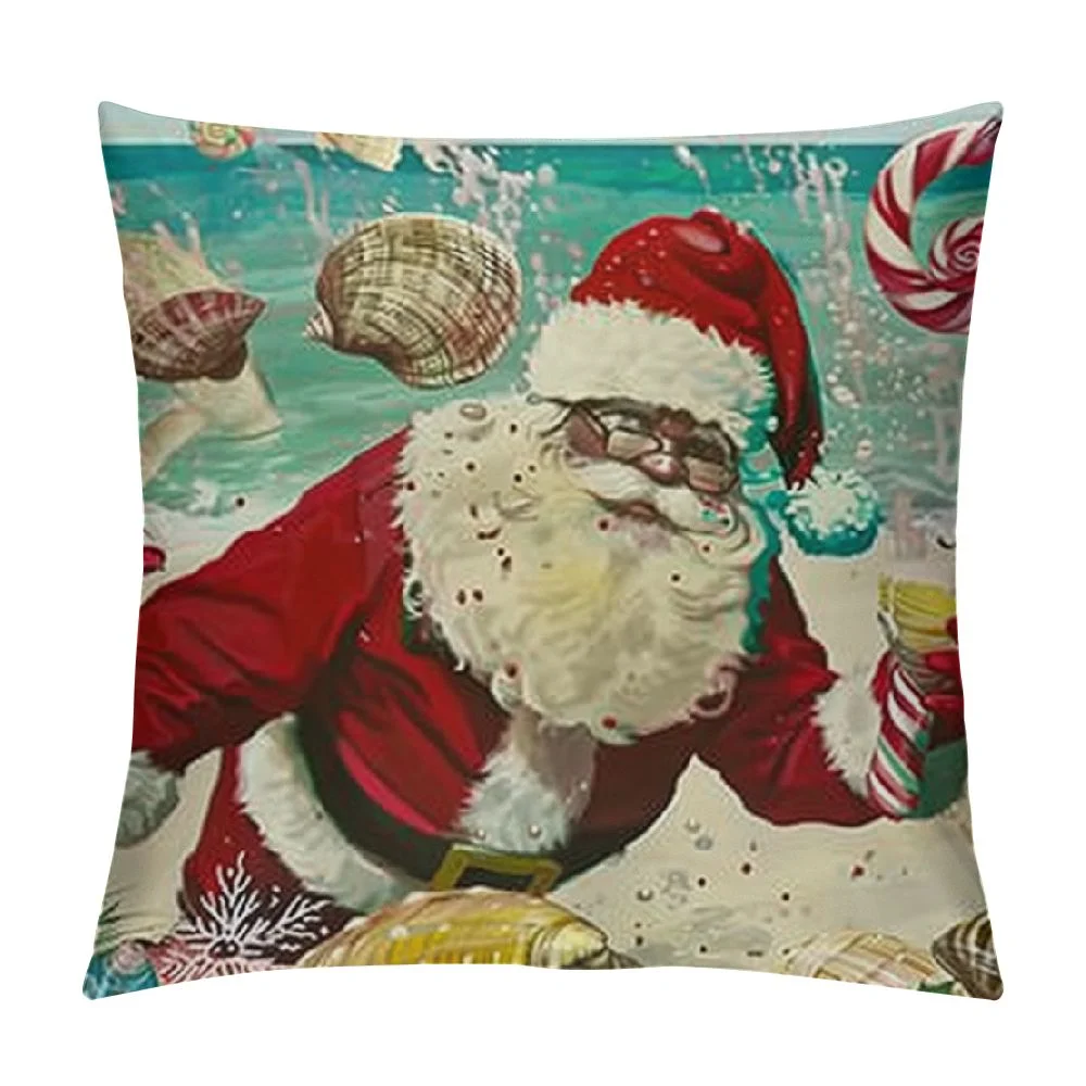 PHYHOO Beach Christmas Pillow Covers with Decorative Pillow Cases Nautical Outdoor Decor Cushion Cover for Deck Chair Sofa Couch White