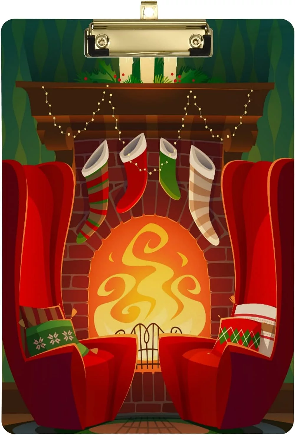 ZHANZZK Cozy Christmas Fireplace Clipboard Hardboard Wood Nursing Clip Board and Pull for Standard A4 Letter 13x9 inches