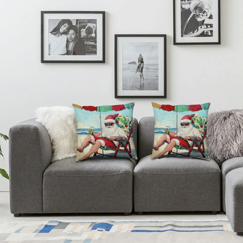 Beach Christmas Pillow with Decorative Pillow Cases Nautical Coastal Outdoor Decor Cushion Cover for Deck Chair Sofa Couch, Set of 2 White