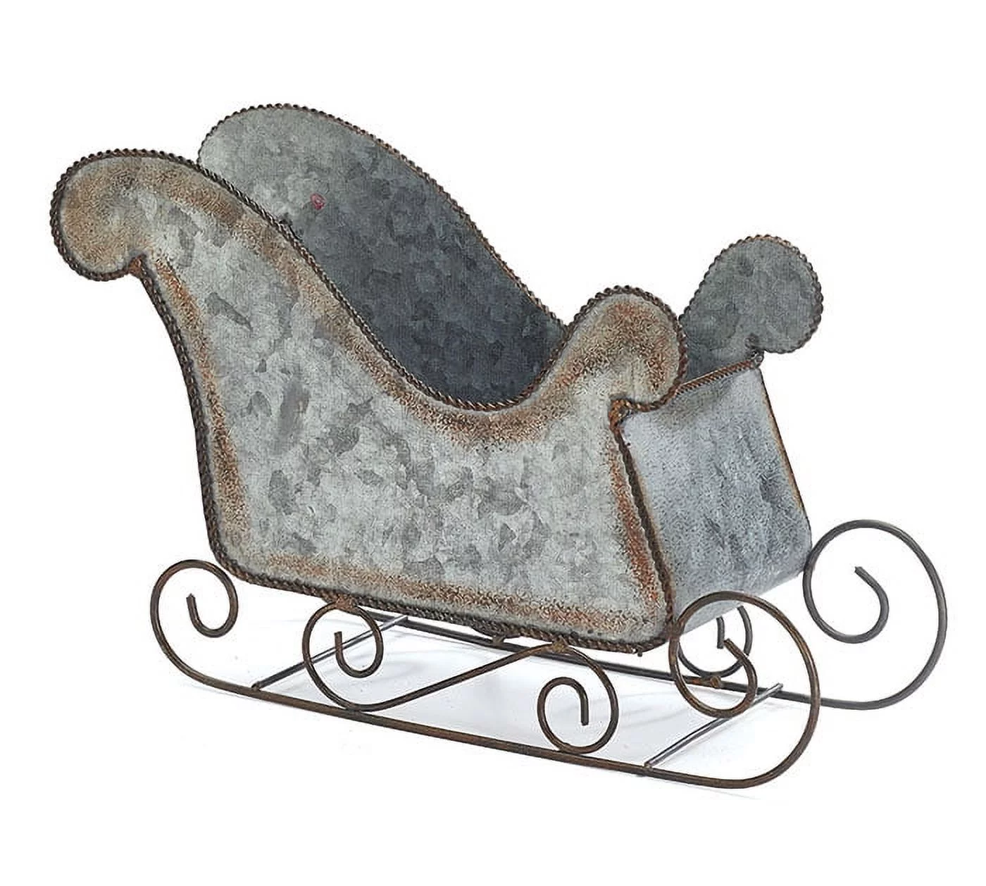 Burton & Burton Christmas Decoration Galvanized Tin SANTA Claus SLEIGH Planter Holiday Decor  11.5