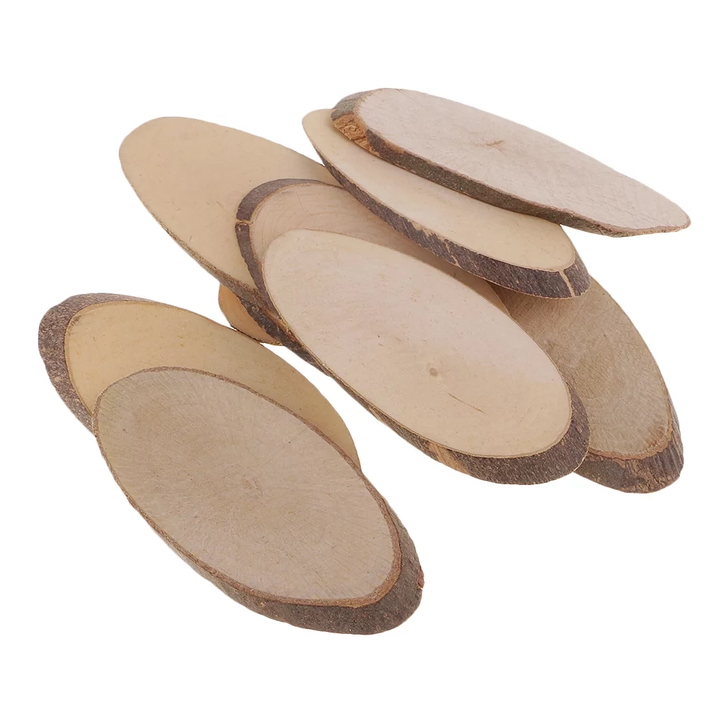 10 Pcs Natural Wood Slices Length  3.35 - 3.54Inch Unfinished Oval Shaped Wood Slice for Sign Decorations Painting DIY Crafts Christmas Wedding Ornaments
