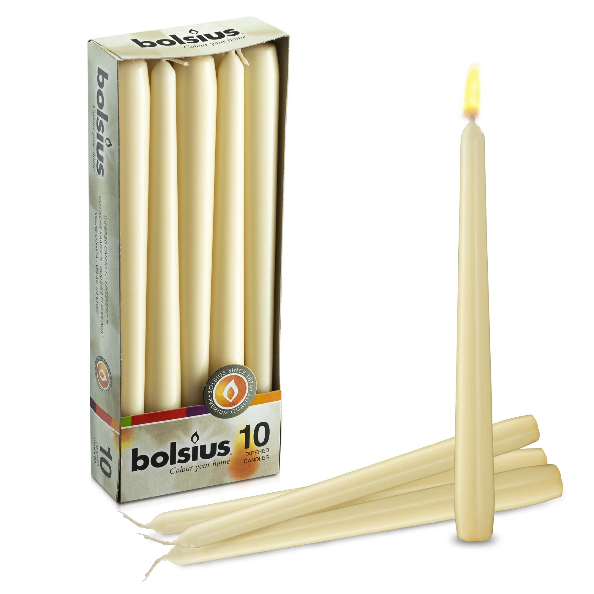 Bolsius Dripless Taper Ivory Unscented Bulk Candles for Wedding, Restaurant, Church, Christmas Home Decoration - 10 Inch Tall Tapered Candle - Pack of 60