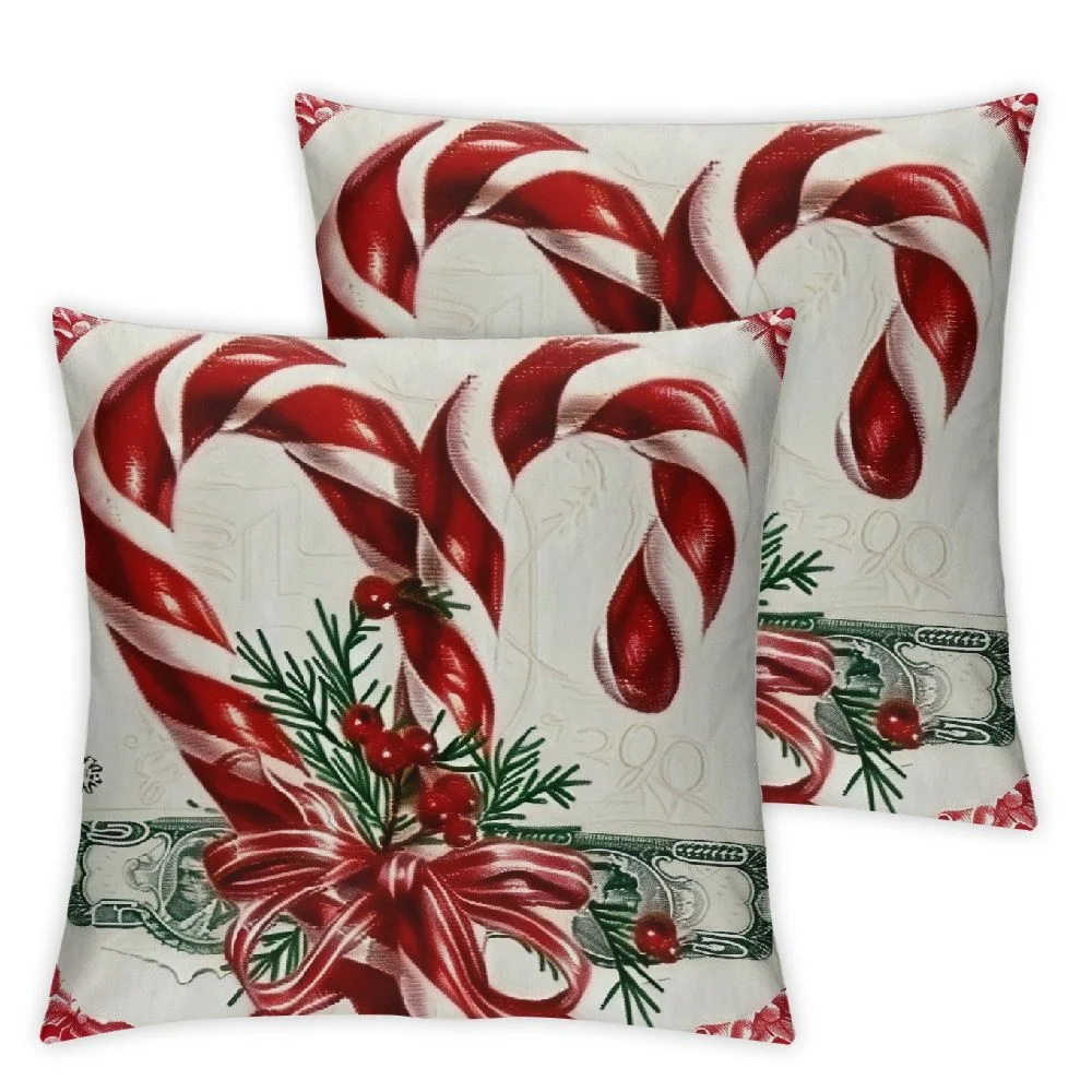 Nawypu Christmas Pillow Cover, Candy Canes Throw Pillow, Santa Red White Stripe Decorations for Home Farmhouse Sofa Couch Bed Indoor Outdoor,2 Pcs