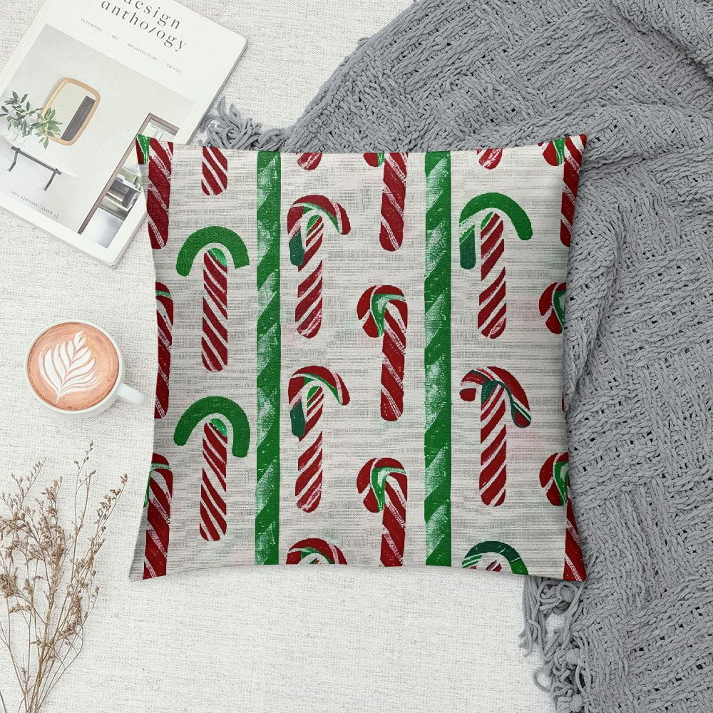 Candy Cane Christmas Throw Pillow Covers Spiral Simple Beautiful Classic red Green Linen Decorative Square Home Product Couch Bench Chair Bed Cushion Cover