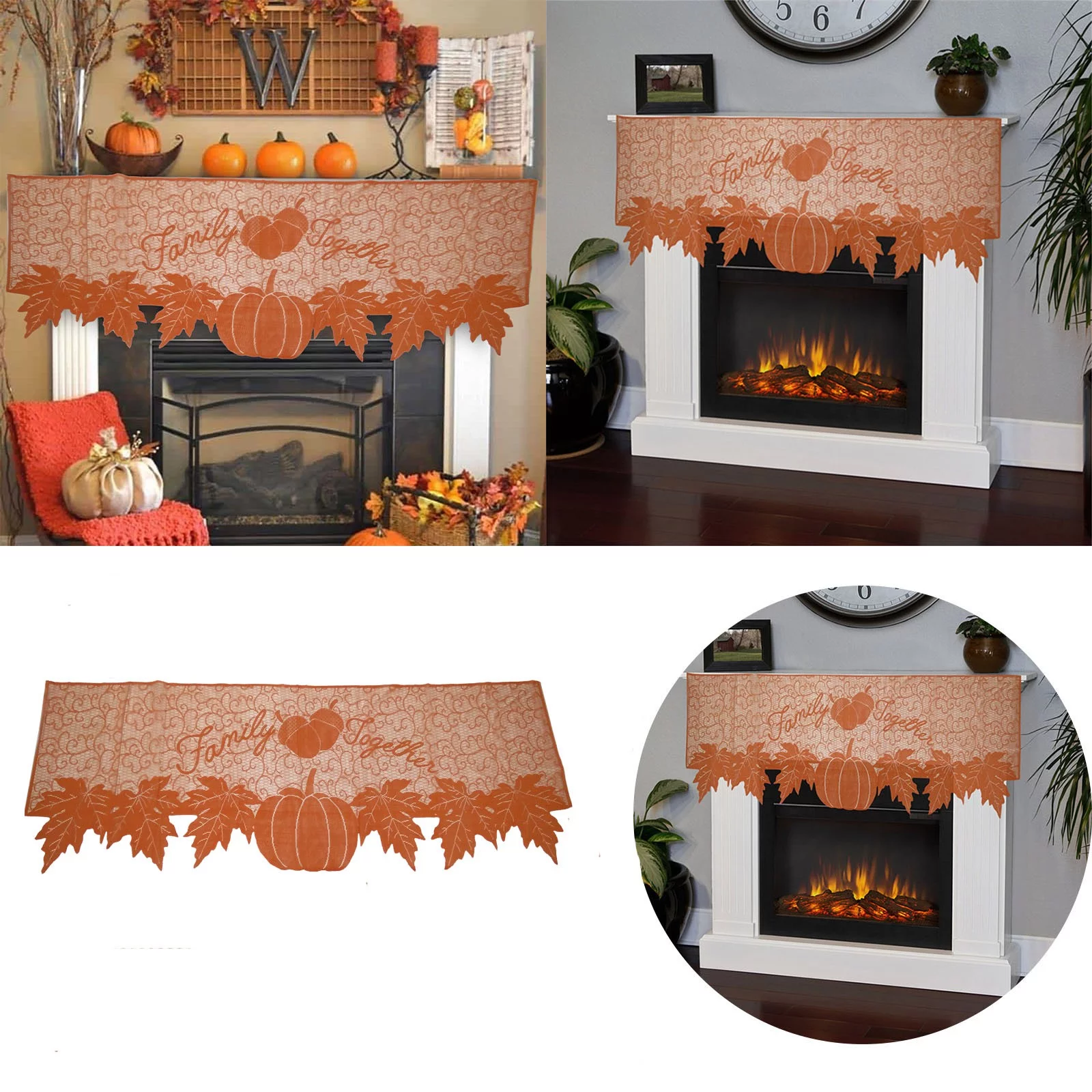 Christmas Christmas Decorations Thanksgiving Lace Fireplace Cloth Autumn Decor For Home Kitchen Indoor Fireplace