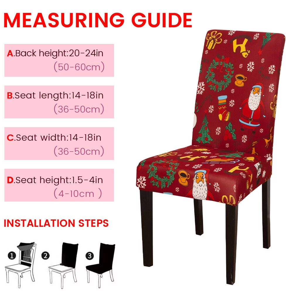 TOPCHANCES Christmas Chair Back Cover Set of 6, Santa Claus Slipcovers Kitchen Chair Cap Sets Xmas Decoration for Dinning Room Christmas Banquet Holiday Festival Decor