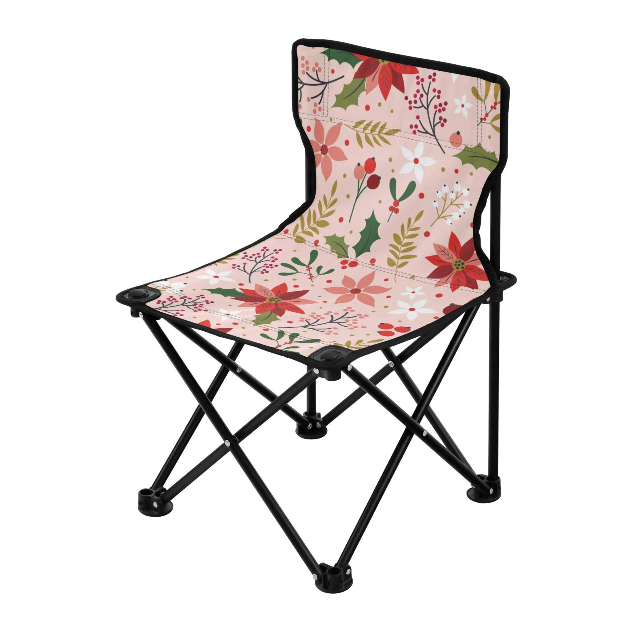 Christmas Leaves and Flowers Portable Camping Chair Small for Kids Outdoor Folding Beach Chair Fishing Chair Lawn Chair with Carry Bag