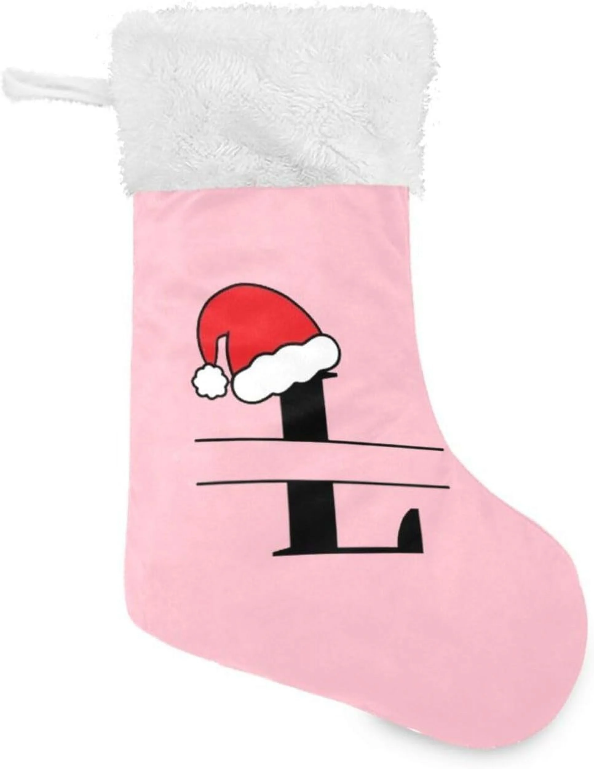 Coolnut Personalized Christmas Stockings 17.7 inch Customized Christmas Monograms L Pink Xmas Stockings Socks Fireplace Hanging Stockings for Family Christmas Decoration