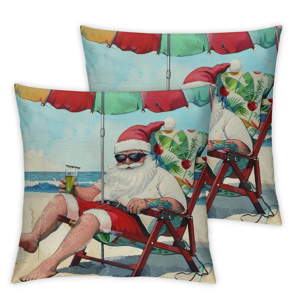 Beach Christmas Pillow with Decorative Pillow Cases Nautical Coastal Outdoor Decor Cushion Cover for Deck Chair Sofa Couch, Set of 2 White
