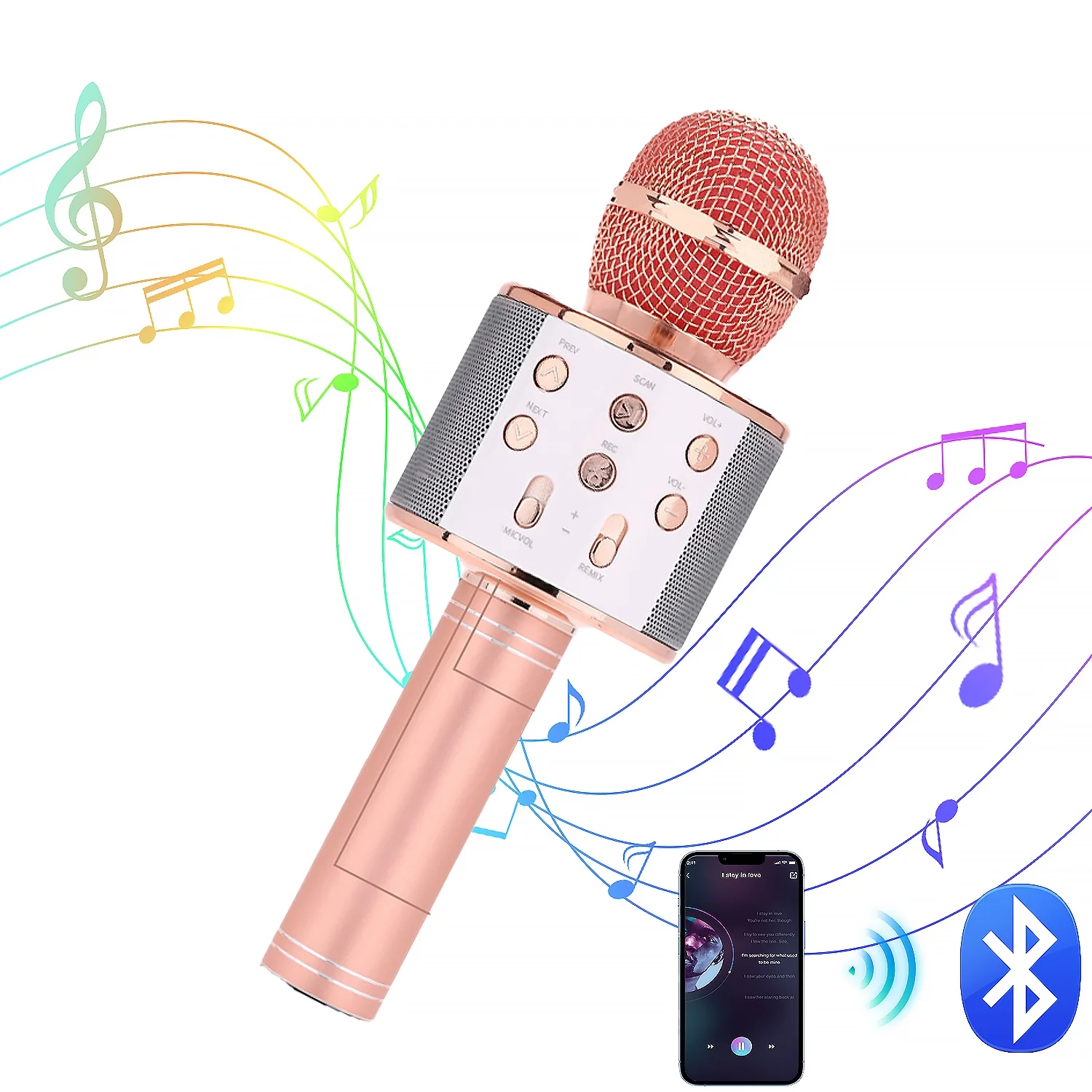 RONY Wireless Bluetooth Karaoke Microphone for Kids Adults - Portable Handheld Karaoke Machine Speaker with Bluetooth Speaker Record Radio Function for Home Party Birthday Christmas Gift