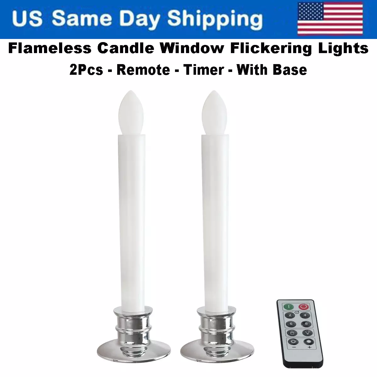 2Pack Window Candles Lights with Timer Remote Candles LED Candle Lights Christmas Decorations Flameless Taper Candles