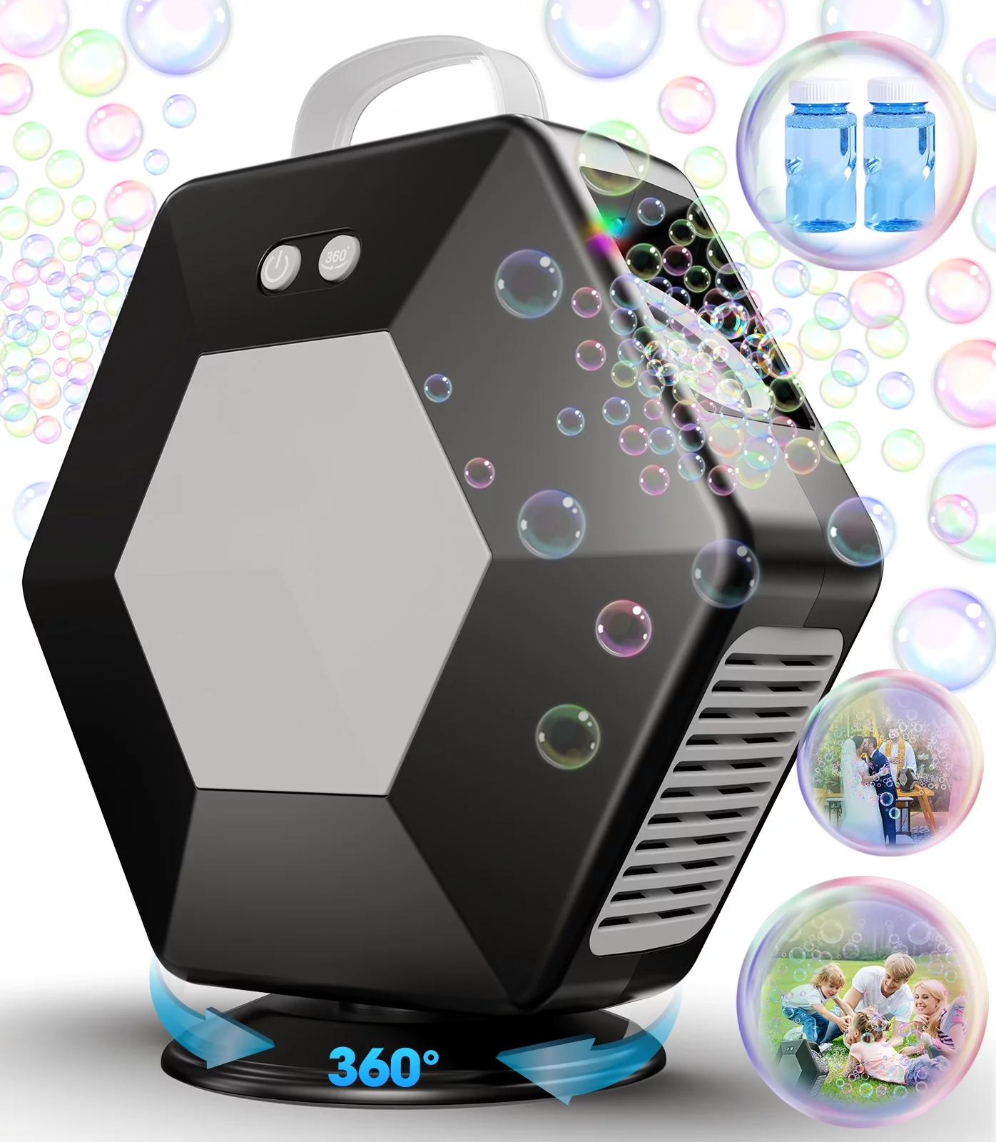 Freecat Automatic Bubble Machine, Upgraded 360°Rotatable Bubble Blower,16000+ Bubbles Per Minute, Battery Operated Bubble Blower for Kids Adults, Bubble Toys For Outdoor Parties,Wedding,Christmas