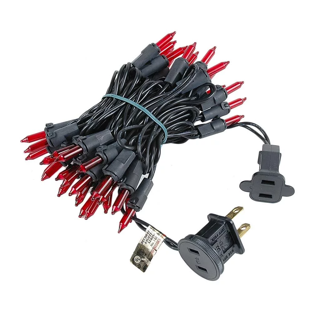 Novelty Lights 50 Light Red Christmas Mini String Light Set, Black Wire, Indoor/Outdoor UL Listed, 11' Long
