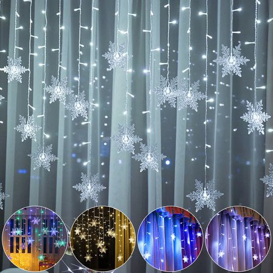 ZOELNIC Outdoor Christmas Snowflake LED Curtain String lights Memory 8 Modes Flashing Lights Waterproof Holiday Party Connectable Wave Fairy Light, White 2PACK