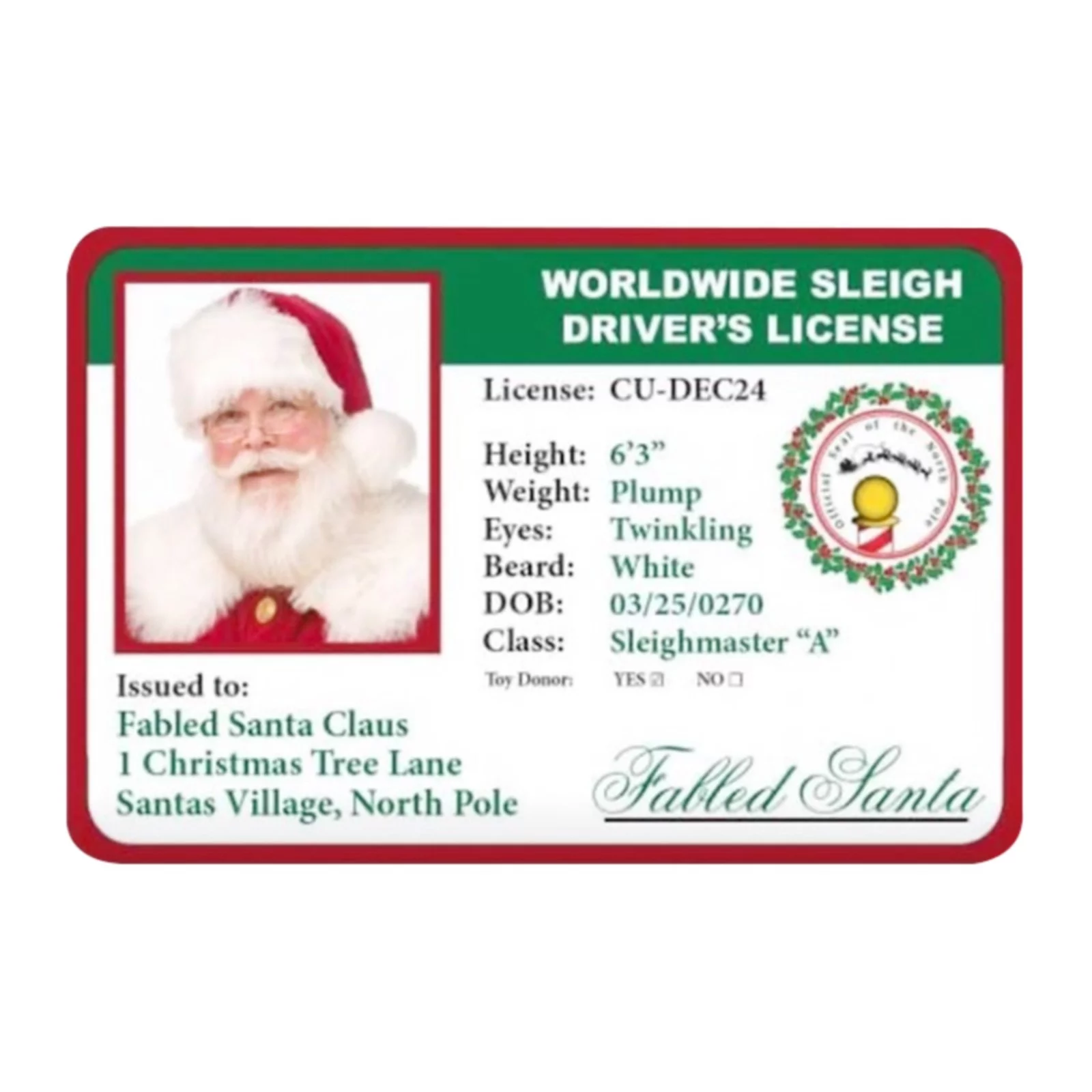 SIfdSeng Santa Driver License Id Card Novelty Christmas Gift Fathers Day Decorations for The Home 4th of July Outdoor Decorations for Party Father Day Gifts From Son