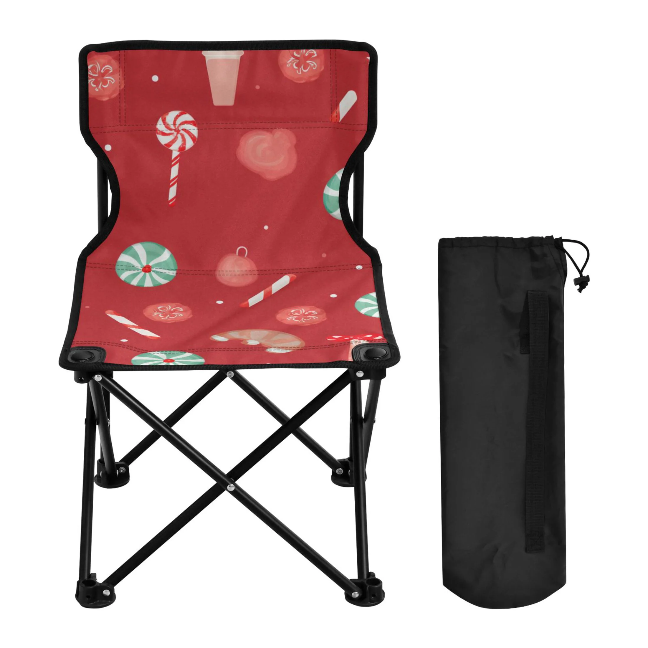 Candy Christmas Portable Camping Chair Outdoor Folding Beach Chair Fishing Chair Lawn Chair with Carry Bag Support to 220LBS
