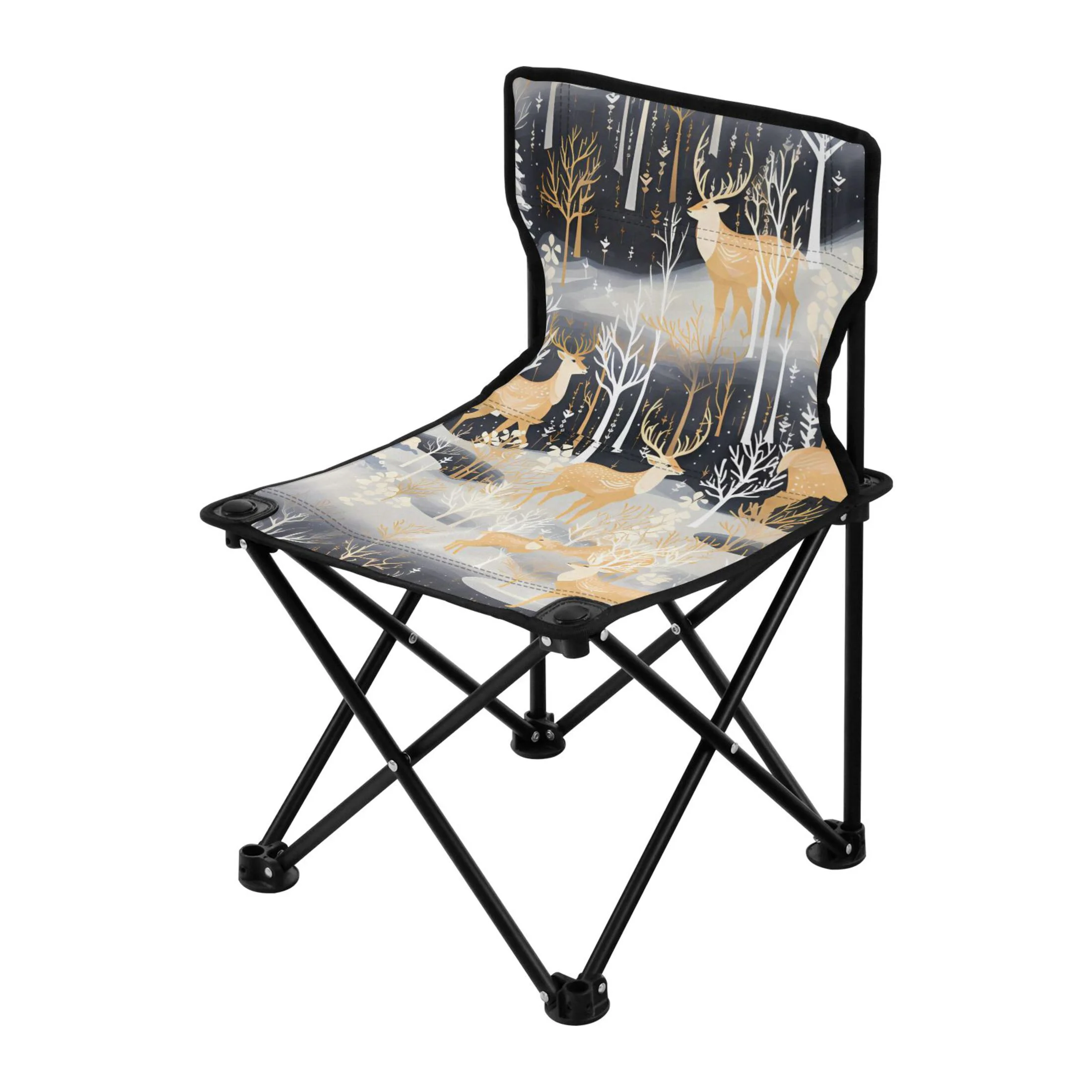 Deers and Christmas Trees Portable Camping Chair Small for Kids Outdoor Folding Beach Chair Fishing Chair Lawn Chair with Carry Bag