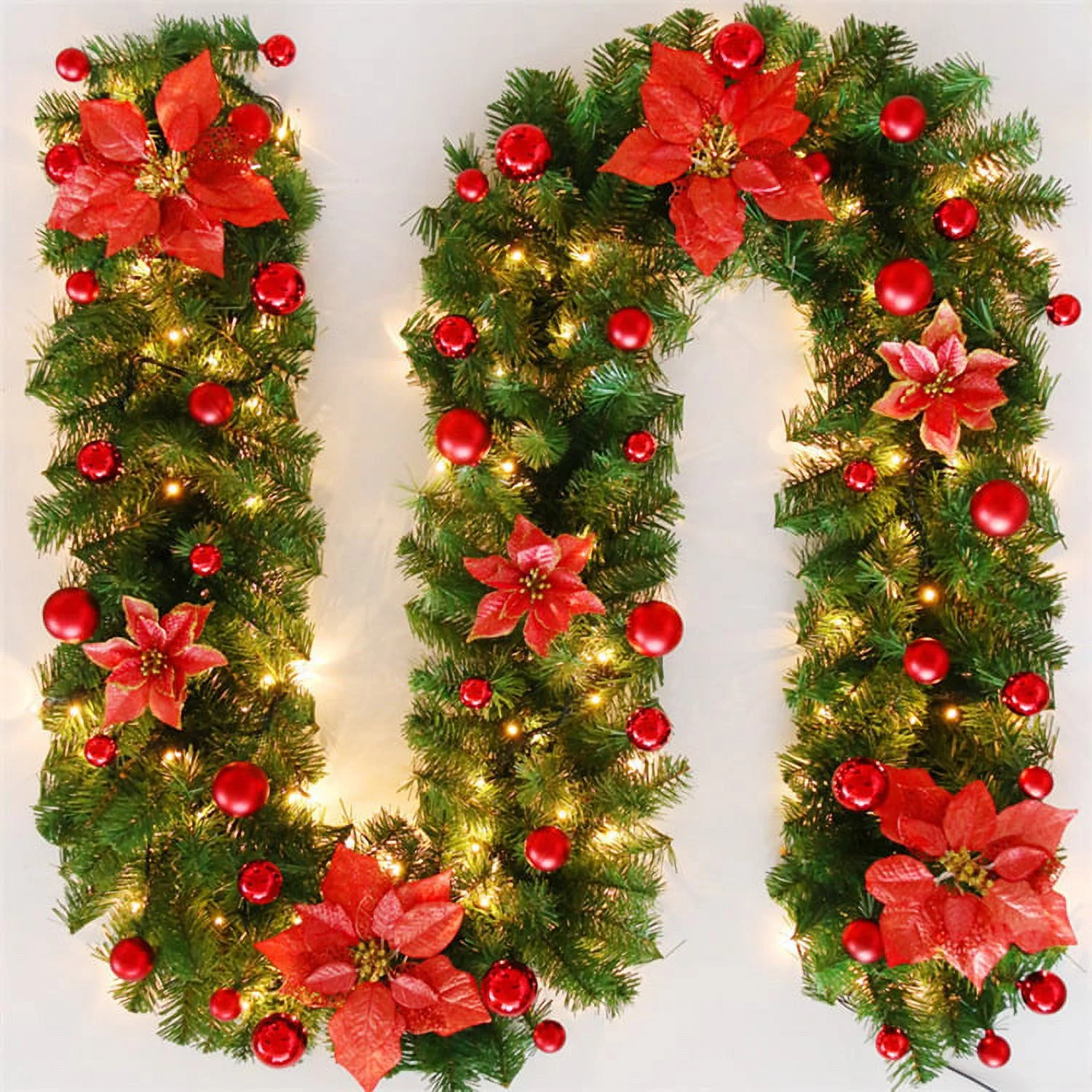 9FT Christmas Garlands with Lights Xmas Holiday Garlands for Stairs Fireplace for Stairs Xmas Tree Decor Home Christmas DecorationsA7