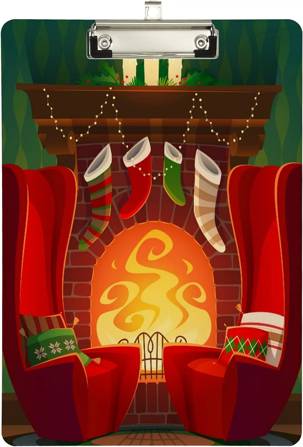 ZHANZZK Cozy Christmas Fireplace Clipboard Hardboard Wood Nursing Clip Board and Pull for Standard A4 Letter 13x9 inches
