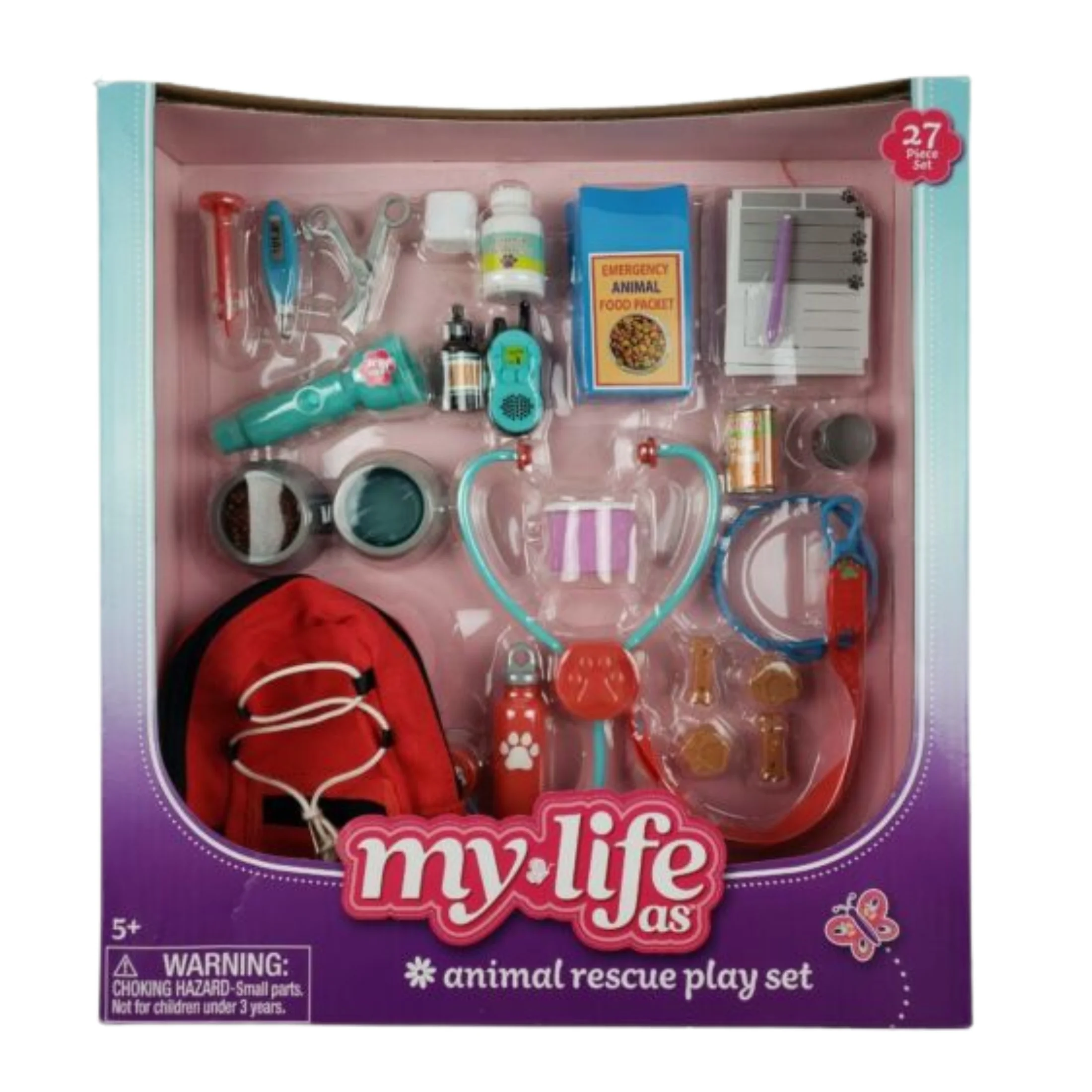 My Life As Animal Rescue Kit, Examine & Treat Pet Vet Play Set for Kids Girls Boys Christmas Stocking Stuffers, Holiday Present, Birthday Gift Toys and Party Favor & CUSTOM Storage Carrier